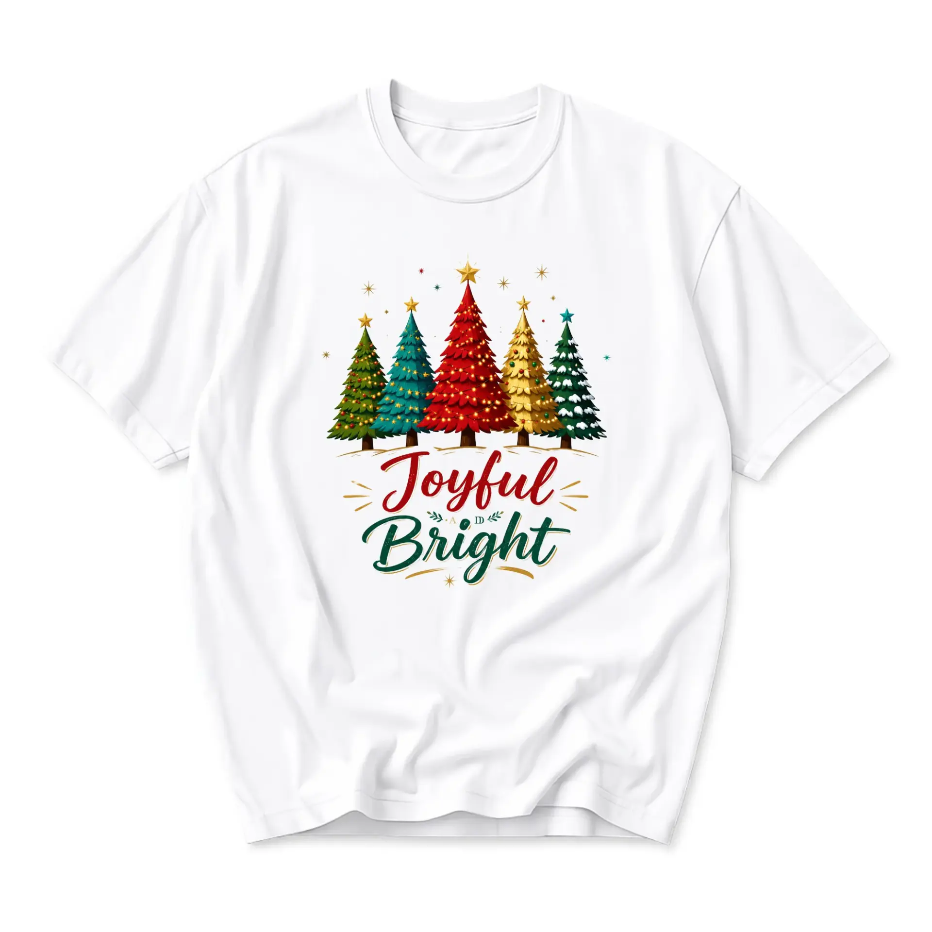 Graphic Tee Joyful and Bright Christmas Tree Print Unisex Casual Crew Neck