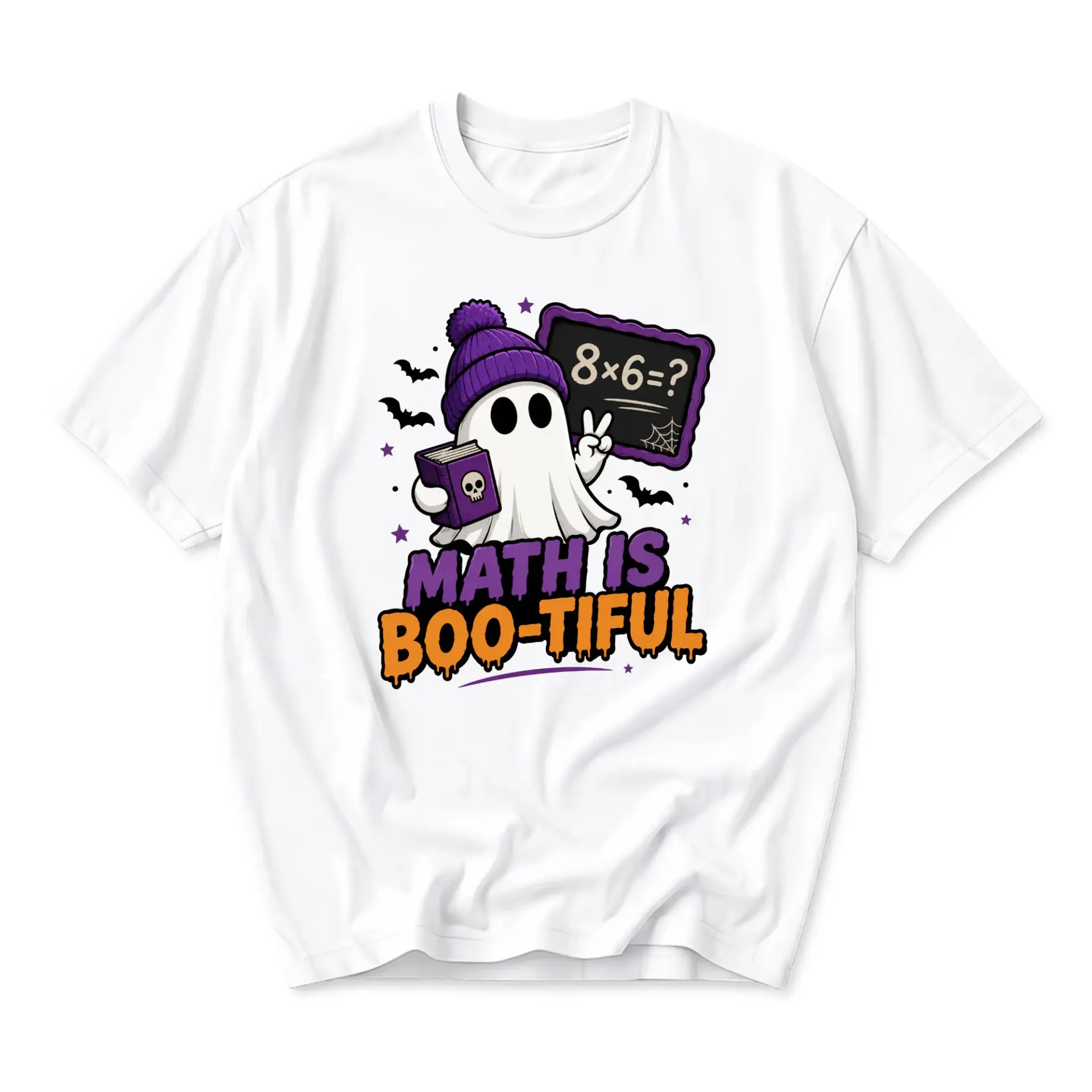 Funny Shirt Math Is Boo-Tiful Ghost Graphic Tee Unisex Casual Crew Neck Soft Cotton Apparel for Fall Seasonal Wear
