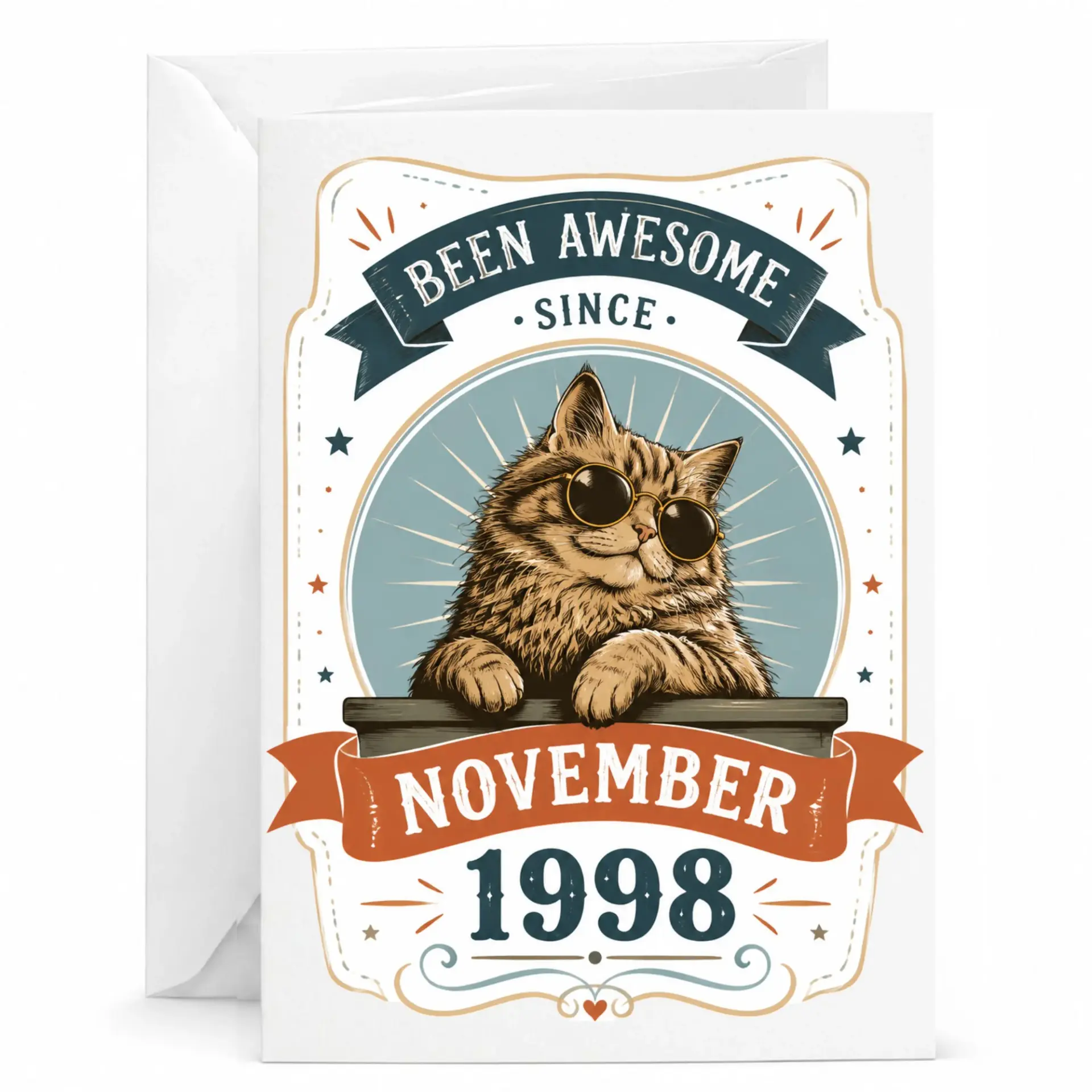 Funny Birthday Card Been Awesome Since November 1998 Cute Cat with Sunglasses Greeting Card for Milestone Celebration