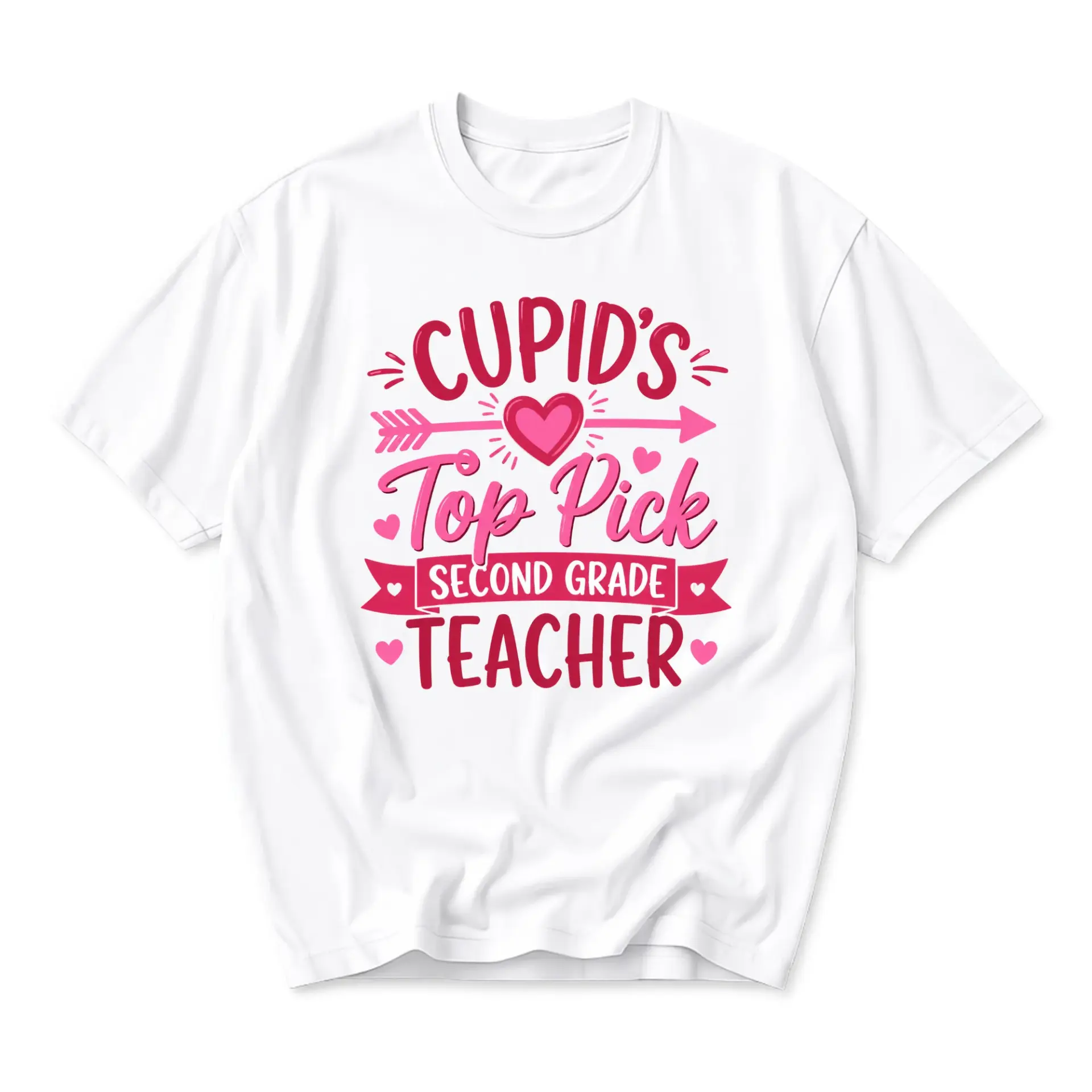 Funny Shirt Cupid's Top Pick Second Grade Teacher Graphic Tee Unisex Casual Crew Neck Holiday Valentine Apparel