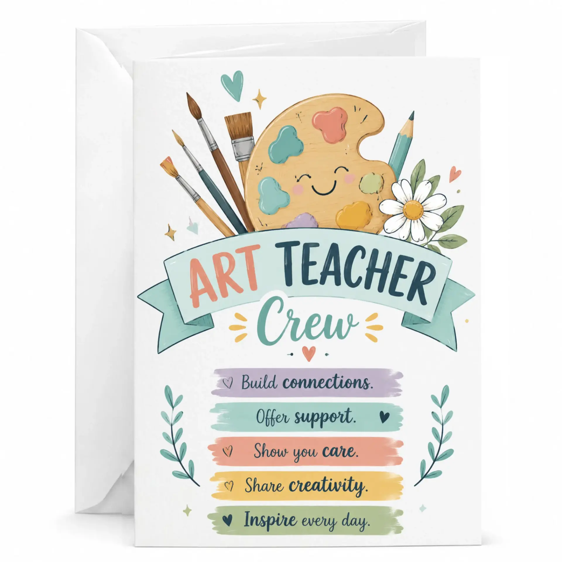 Greeting Card Art Teacher Crew Appreciation Design Inspirational Quote Blank Note for Friends and Colleagues 5x7 Inch
