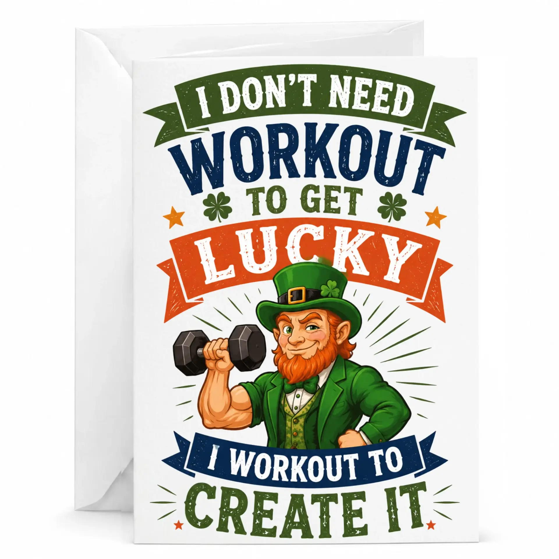 Funny Workout Greeting Card with Leprechaun Design Humorous Fitness Themed for St Patricks Day and Motivation