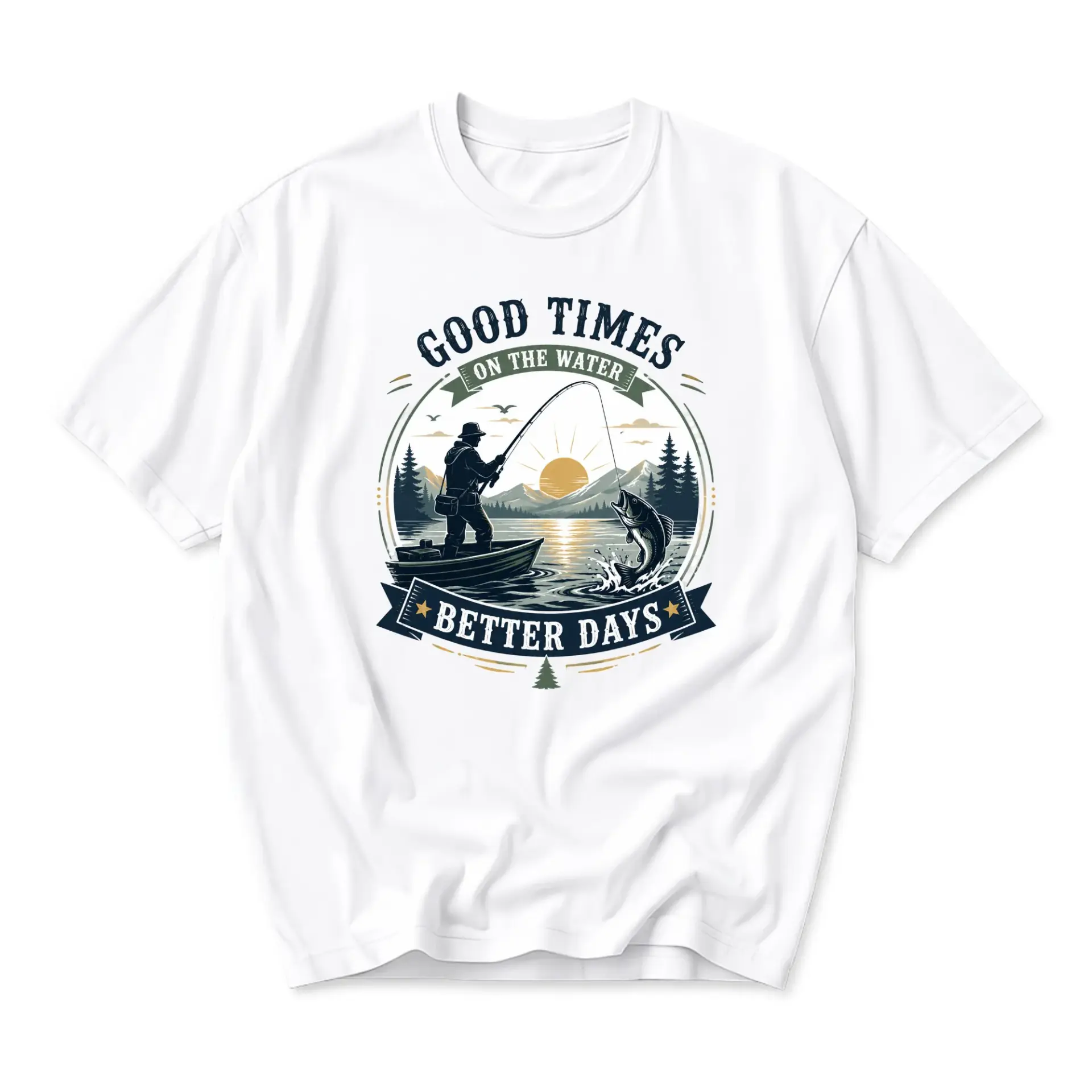 Graphic Tee Good Times Fishing Design Unisex Crew Neck Short Sleeve Casual Cotton Blend Apparel