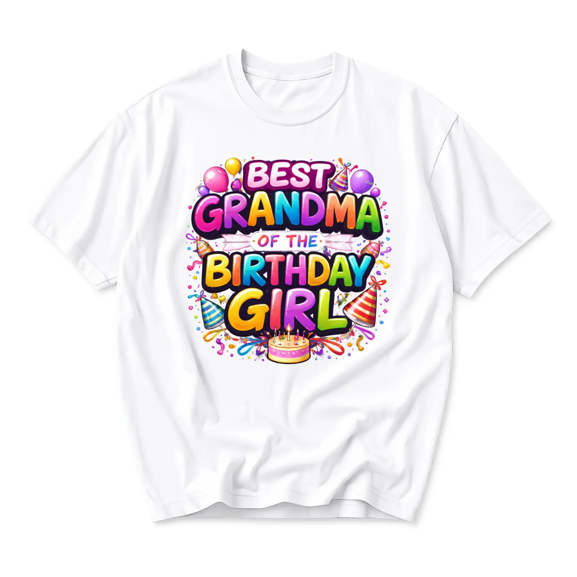Graphic Tee Best Grandma of the Birthday Girl Colorful Celebration Design