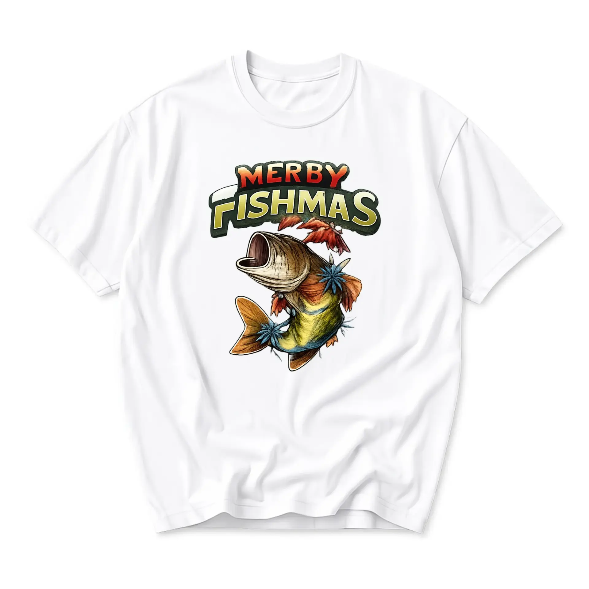 Funny Shirt Merby Fishmas Graphic Tee Unisex Crew Neck Casual Cotton Blend