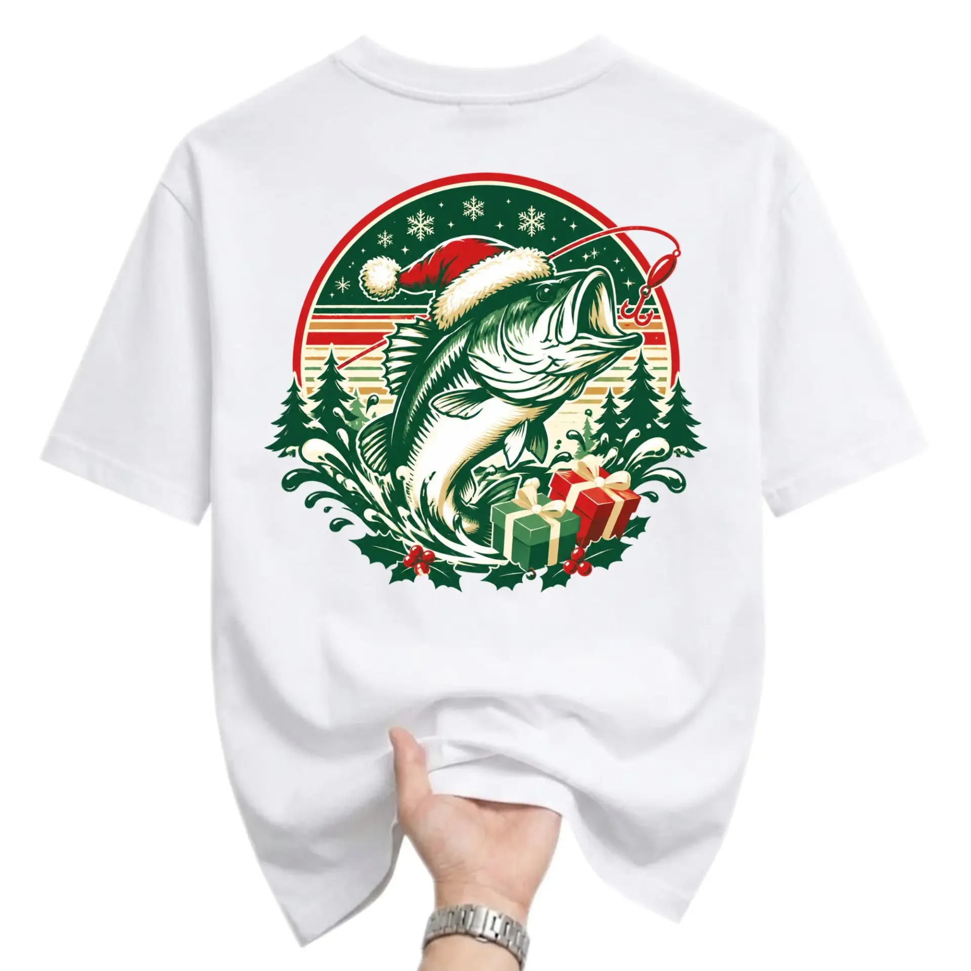 Graphic Tee Unisex Christmas Fishing Shirt Holiday Outdoors Apparel Comfortable Casual Cotton Blend Crew Neck Top