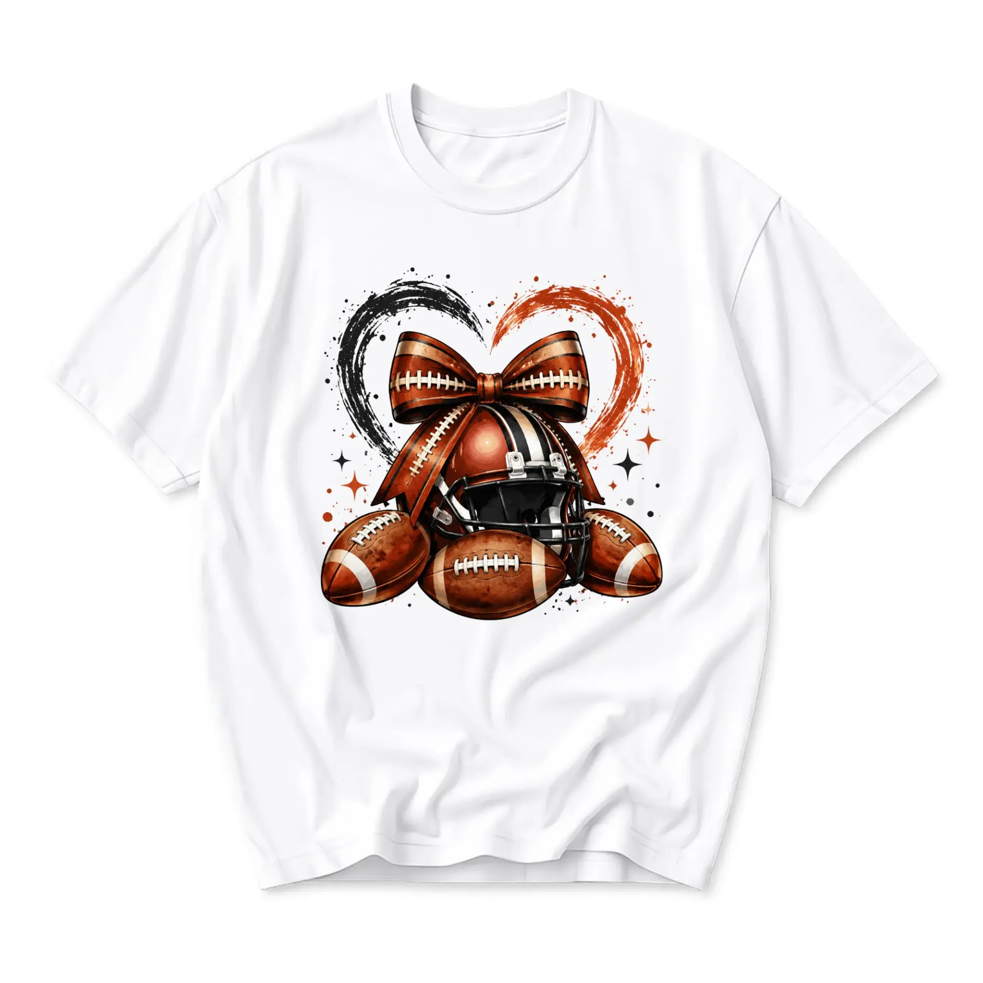 T-shirt Football Heart Bow Graphic Tee Unisex Casual Crew Neck Sporty Apparel for Game Day and Everyday Wear
