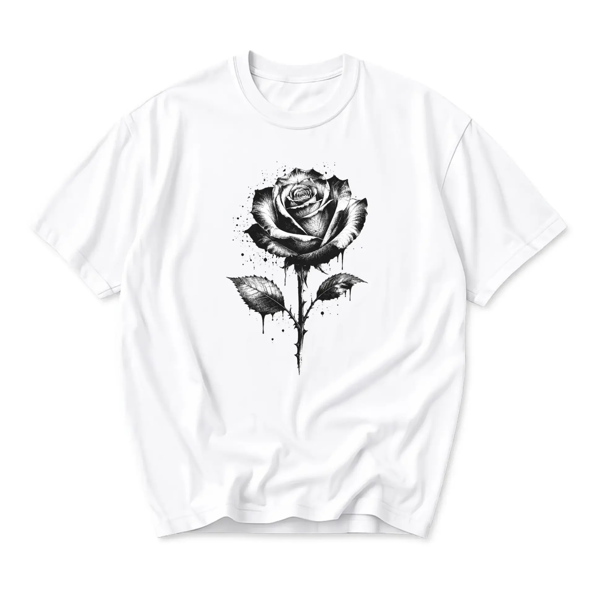 T-shirt Rose Graphic Tee Black and White Floral Print Unisex Crew Neck Casual Everyday Top for Men and Women White Shirt