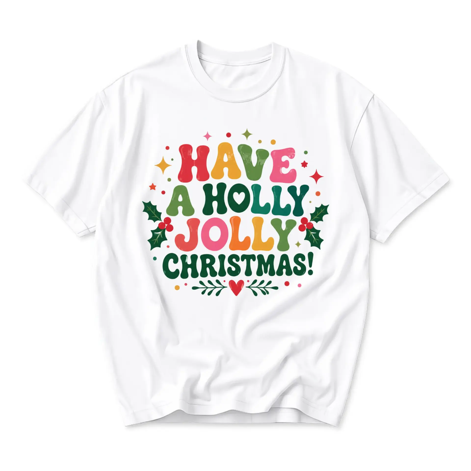 Graphic Tee Have a Holly Jolly Christmas Unisex Short Sleeve Shirt Retro Holiday Lettering Seasonal Graphic T-Shirt
