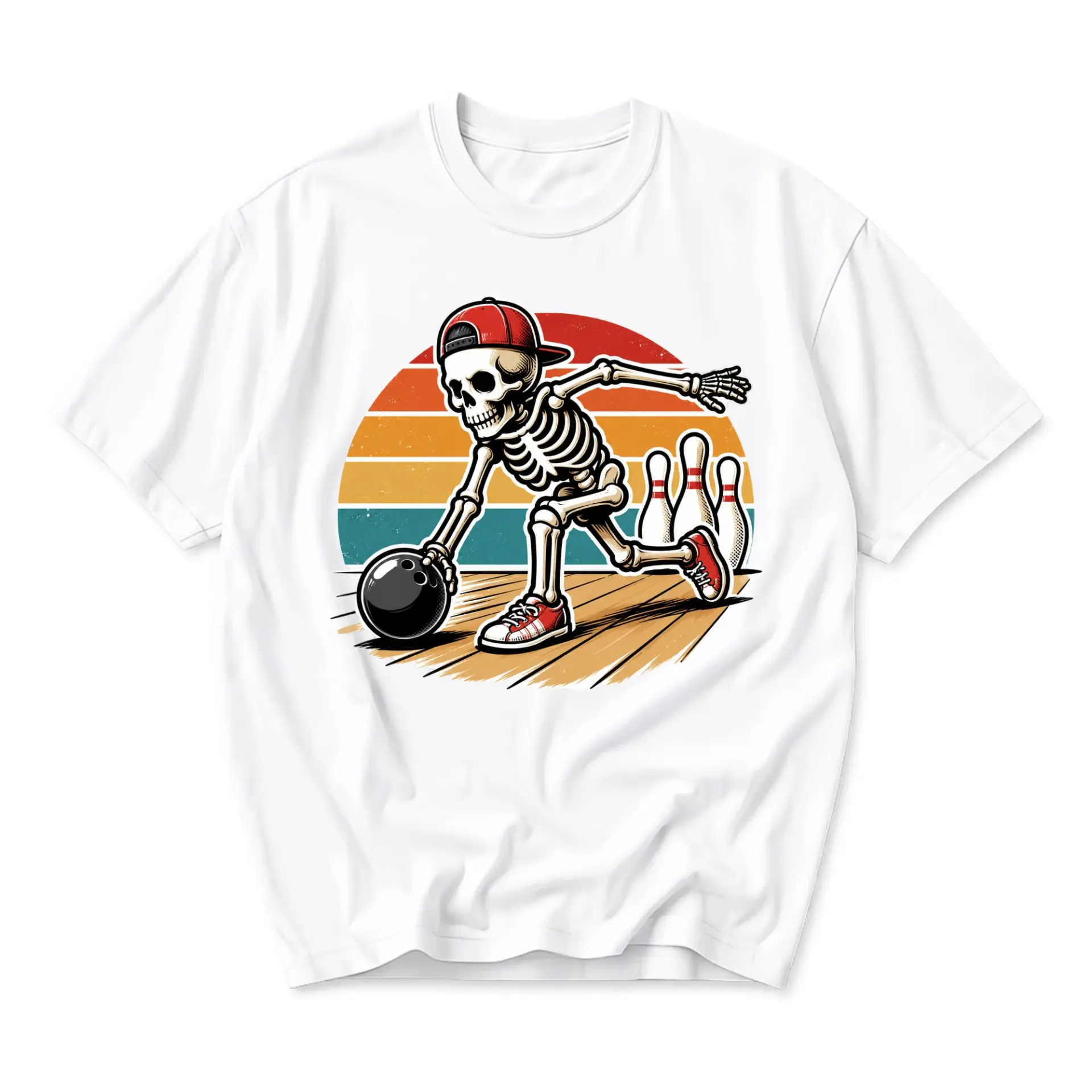 Funny Shirt Bowling Skeleton Graphic Tee Retro Vintage Style Unisex Crew Neck Casual Cotton Blend Apparel