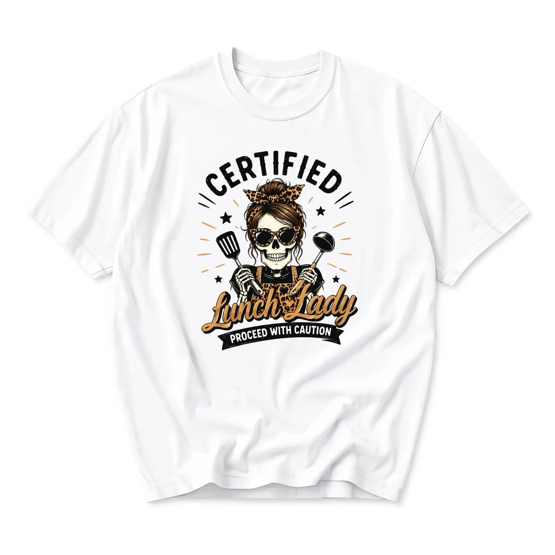 Graphic Tee Certified Lunch Lady Skeleton Print Unisex Casual Crew Neck Soft Cotton Blend Everyday Summer Shirt