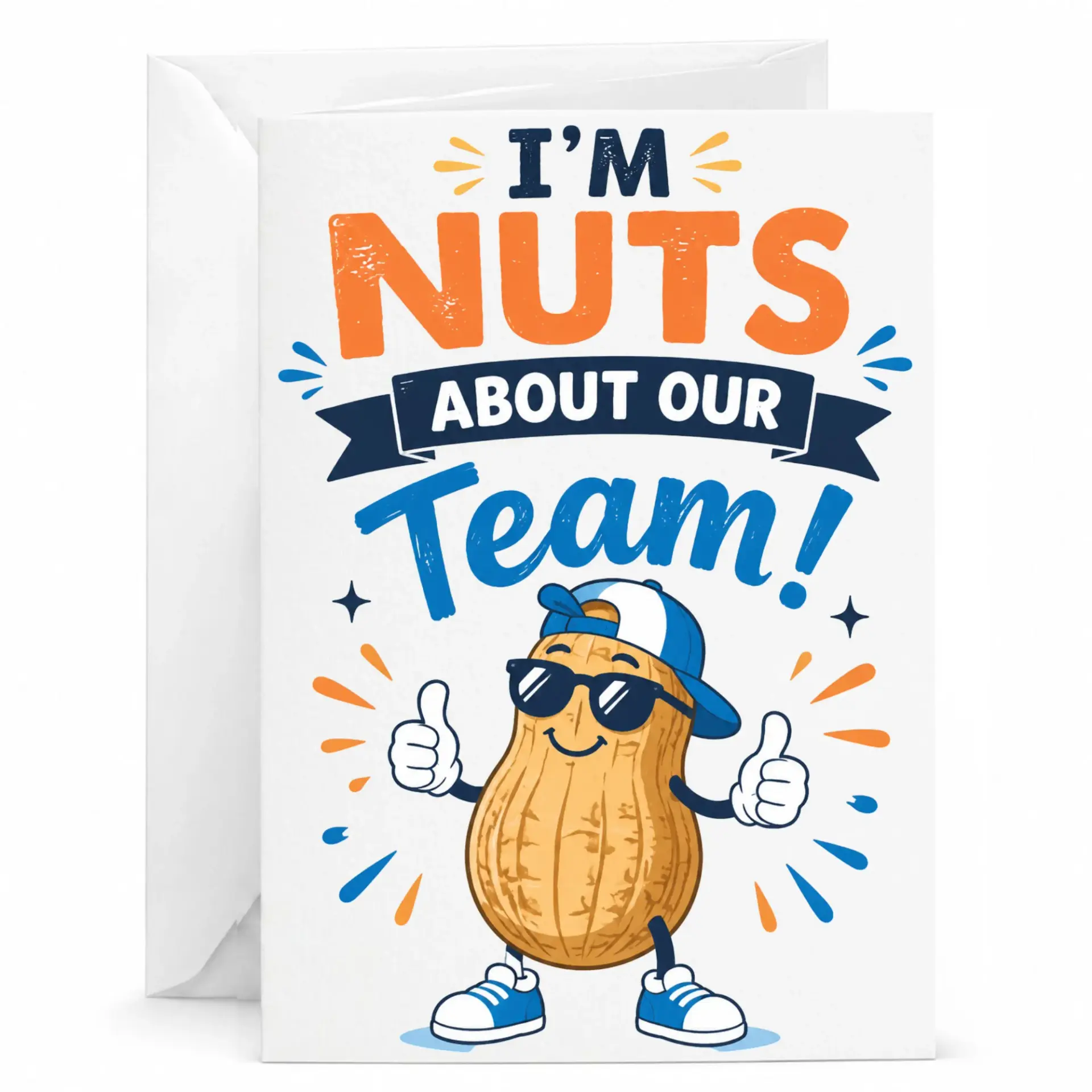 Funny Greeting Card for Coworkers I Am Nuts About Our Team Cute Peanut Character Design Appreciation Note 5x7 Inch Folded