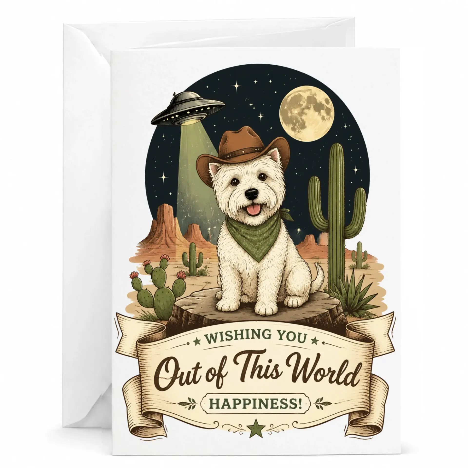 Funny Dog Greeting Card Cowboy Theme Whimsical Design for Birthday and Occasions