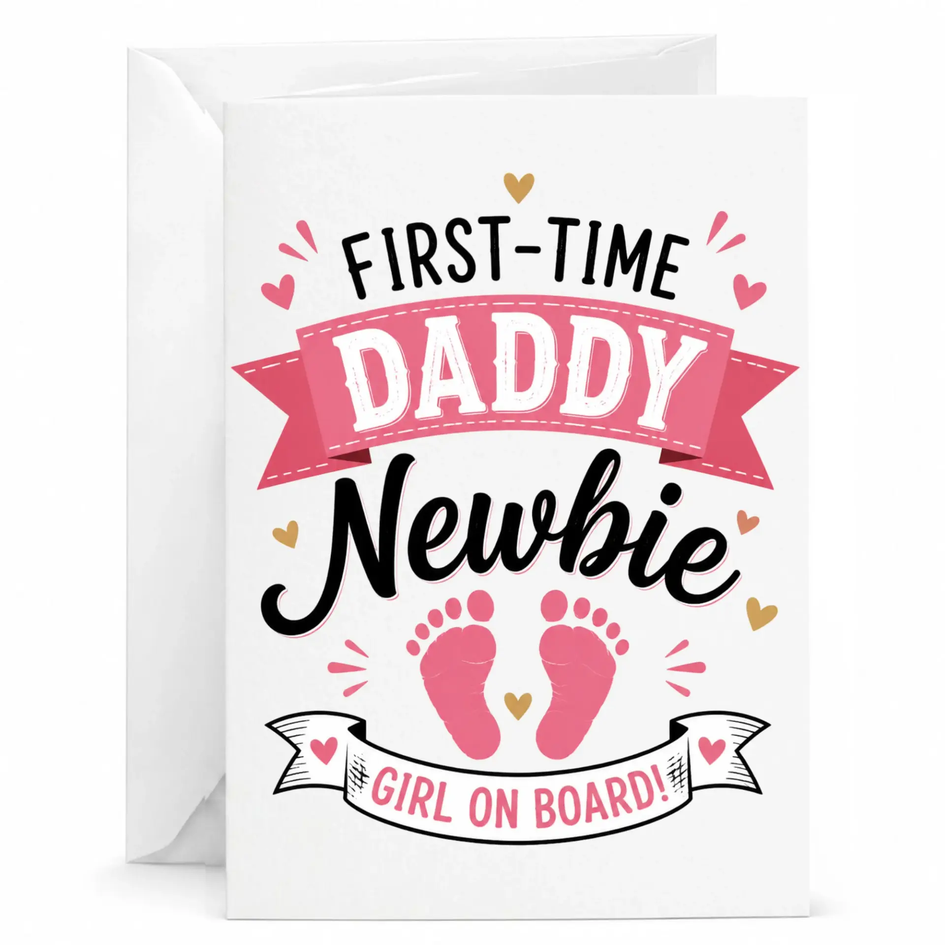 Greeting Card for First Time Dad Celebrating Girl Arrival Cute Baby Feet Design Professional Stationery New Fathers