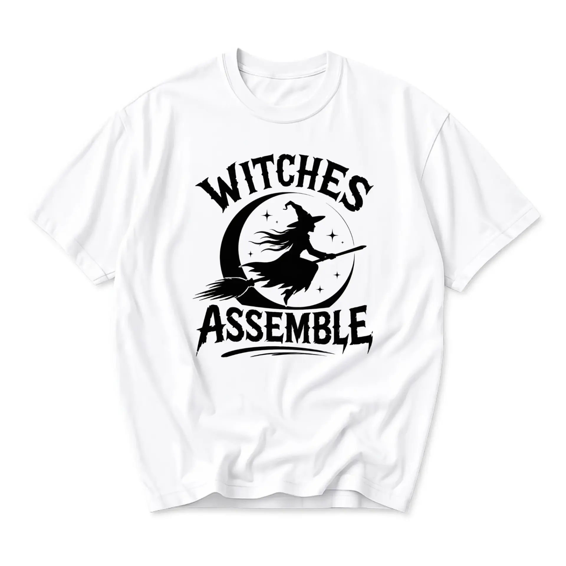 Graphic Tee Witches Assemble Funny Shirt Unisex Crew Neck Short Sleeve Cotton Casual Everyday Apparel Print Top