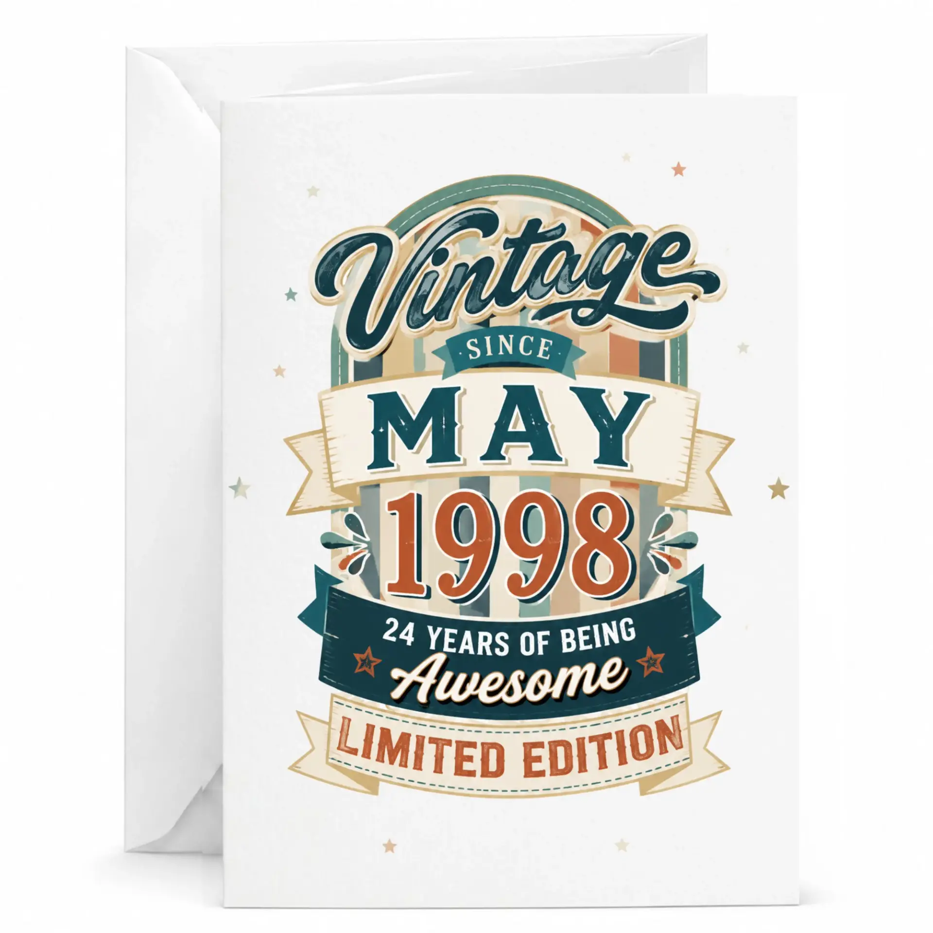 Birthday Card Vintage May 1998 Limited Edition Retro Design 24 Years Old Awesome Greeting Card with Matching Envelope