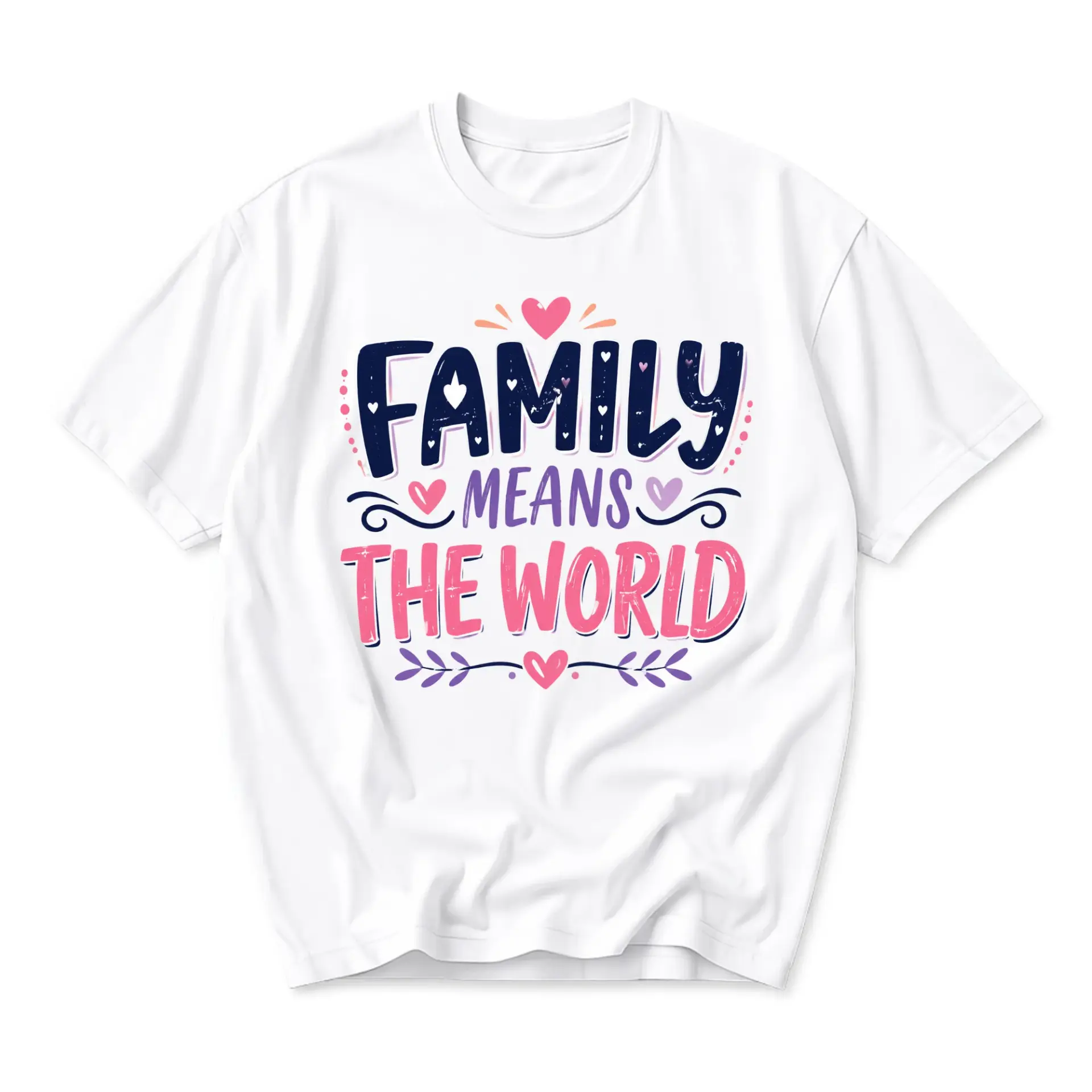 Graphic Tee Family Means the World Inspirational Quote Unisex Casual Crew Neck T-Shirt Soft Breathable Cotton Blend