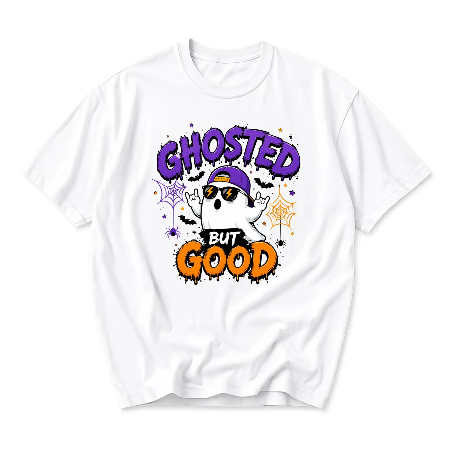 Funny Shirt Ghosted but Good Graphic Tee for Halloween Casual Wear Unisex Crew Neck Short Sleeve Cotton Blend T-Shirt