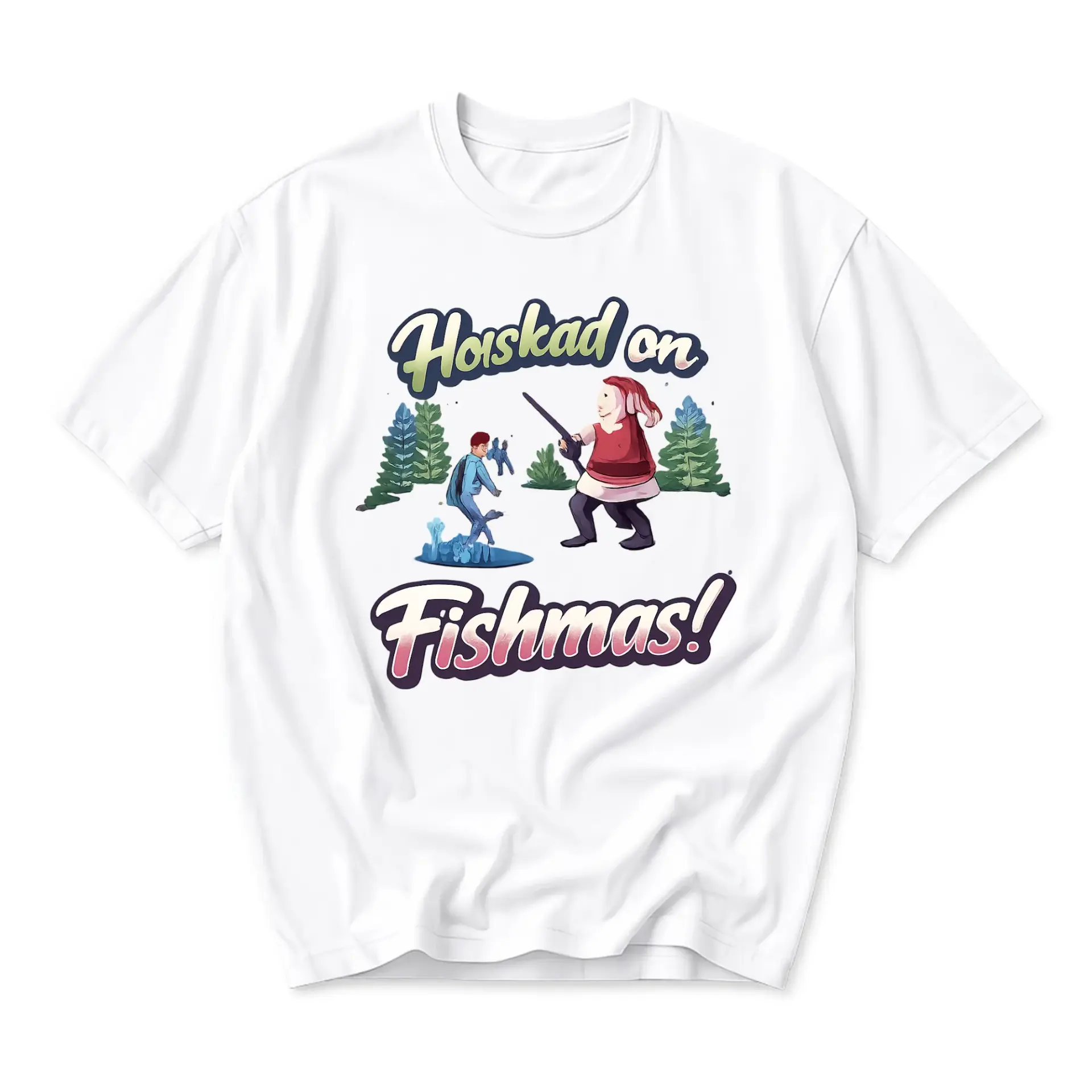 Funny Shirt Unisex Graphic Printed T-Shirt Hoiskad on Fishmas Holiday Apparel for Casual Everyday Outfits