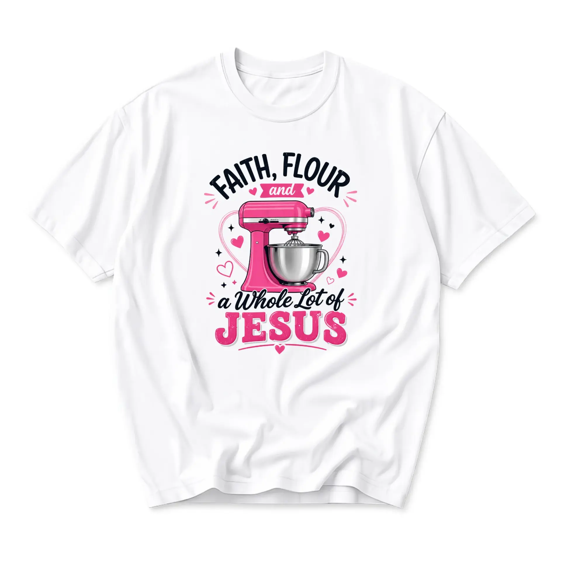 Graphic Tee Faith Flour and a Whole Lot of Jesus Unisex Crew Neck Short