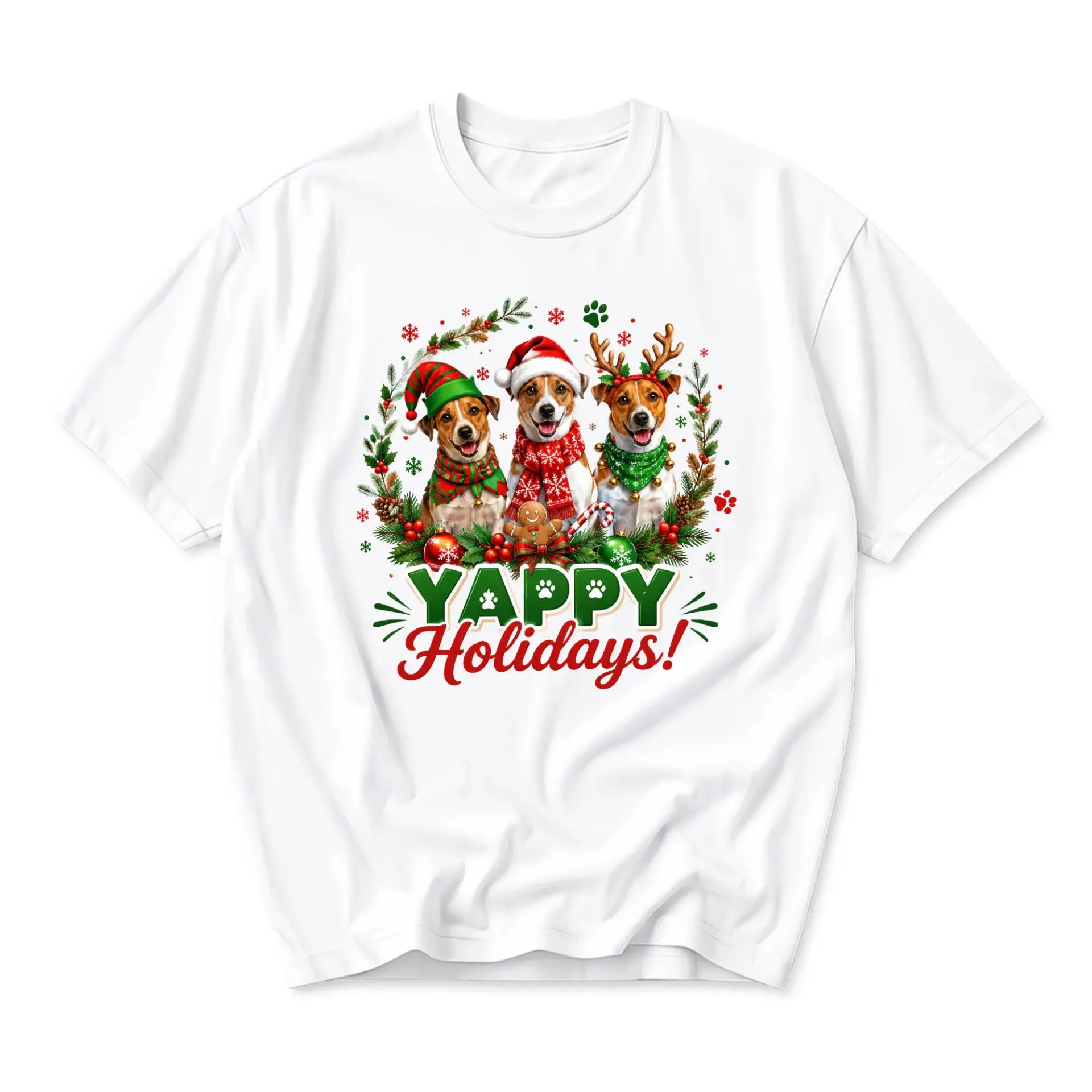 Funny Shirt Yappy Holidays Dog Christmas Graphic Tee Unisex Crew Neck