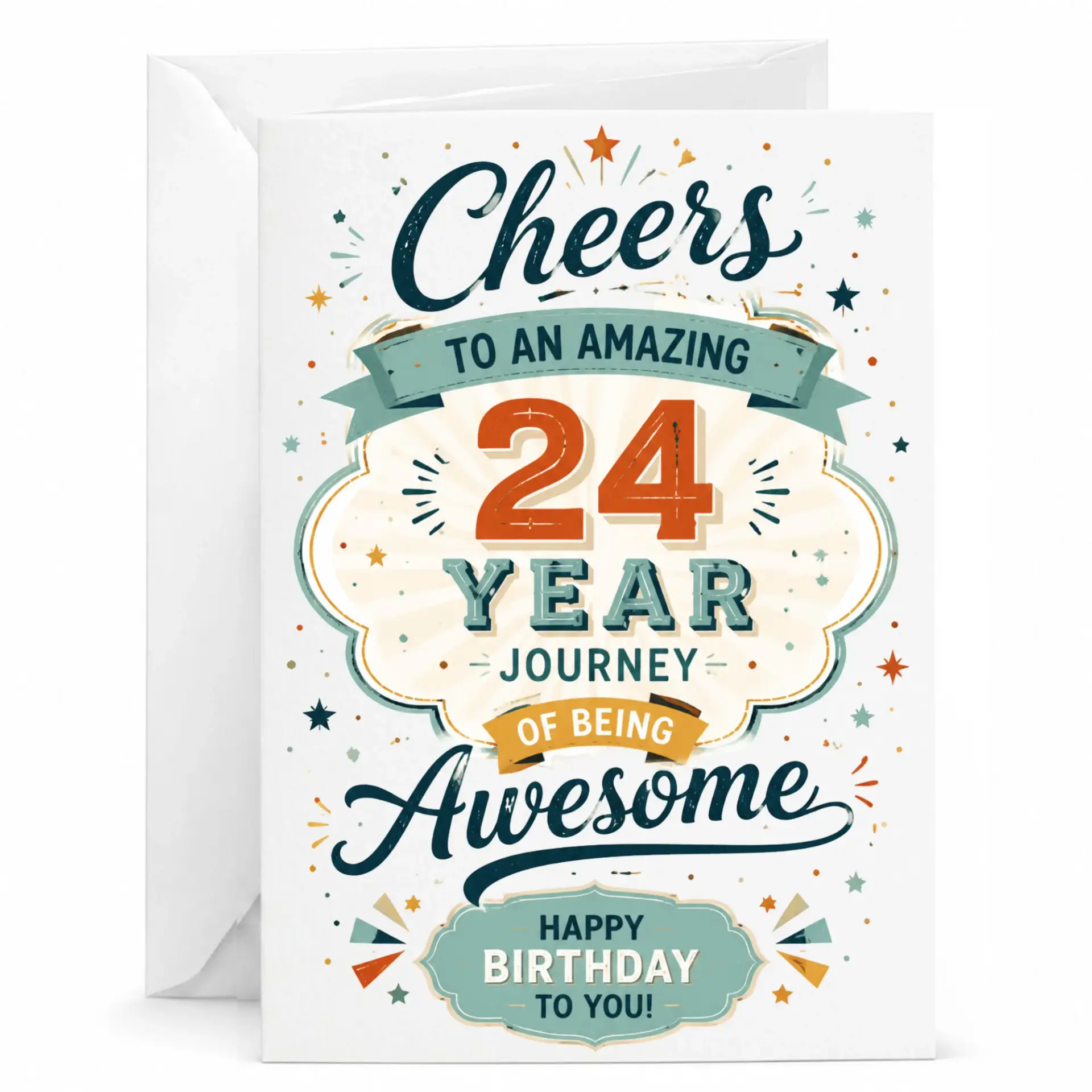 Birthday Card for 24th Birthday Celebration, Funny Achievement Themed Greeting Card with Envelope for Milestone Day