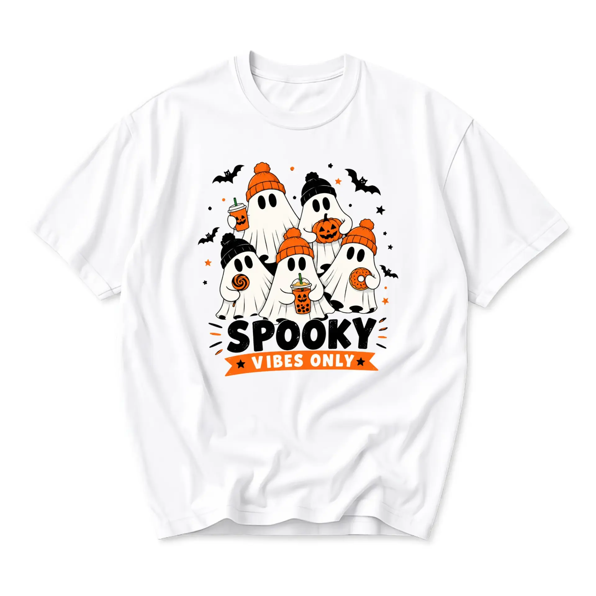 Graphic Tee Spooky Vibes Only Shirt Halloween Ghost Crew Neck Unisex Casual Top for Everyday Wear Fall Season Outfit