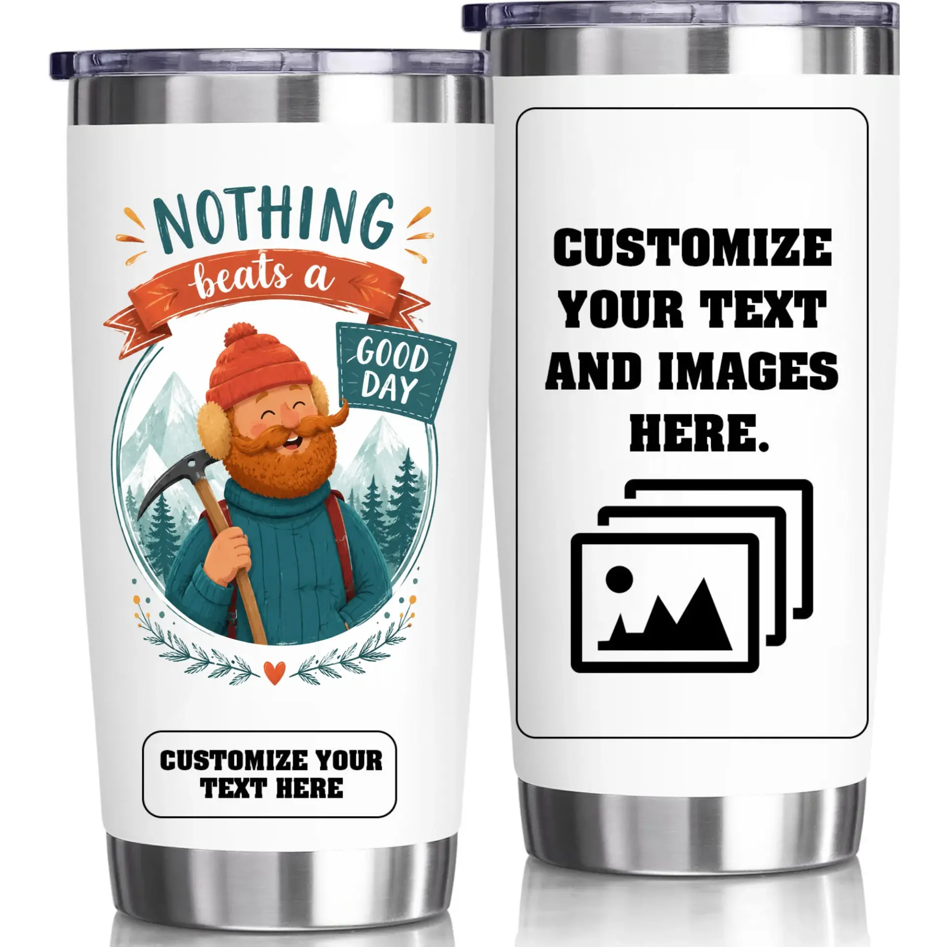 Risk: the Product Image Displays a Template for Customization Including Placeholder Text and Stock Graphics for a Print-On-Demand Service Rather Than a Finished Consumer Product.