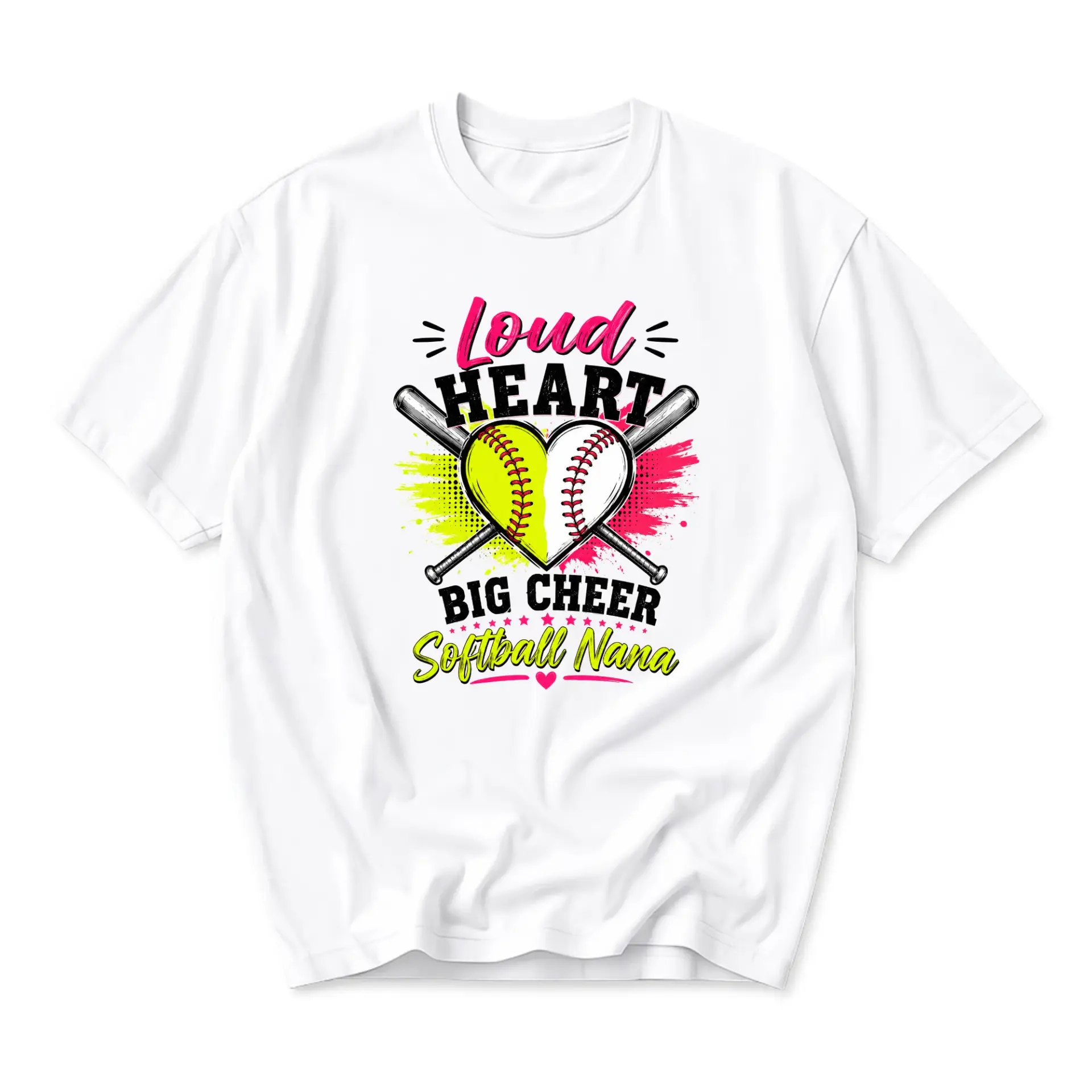Graphic Tee Softball Nana Loud Heart Big Cheer T-Shirt Unisex Crew Neck