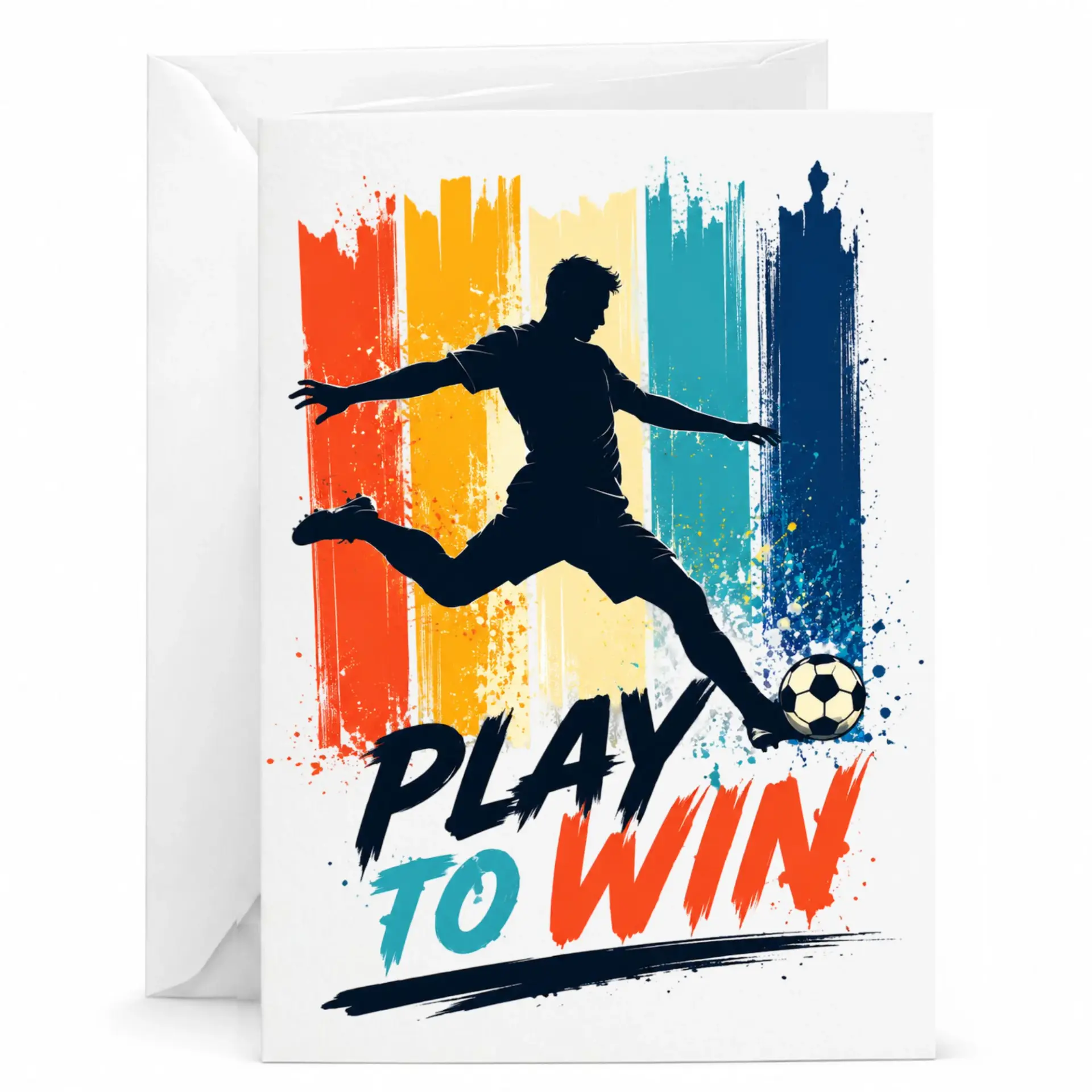 Greeting Card Play to Win Soccer Athlete Silhouette Design for Sports Enthusiasts and Goal Oriented Occasions