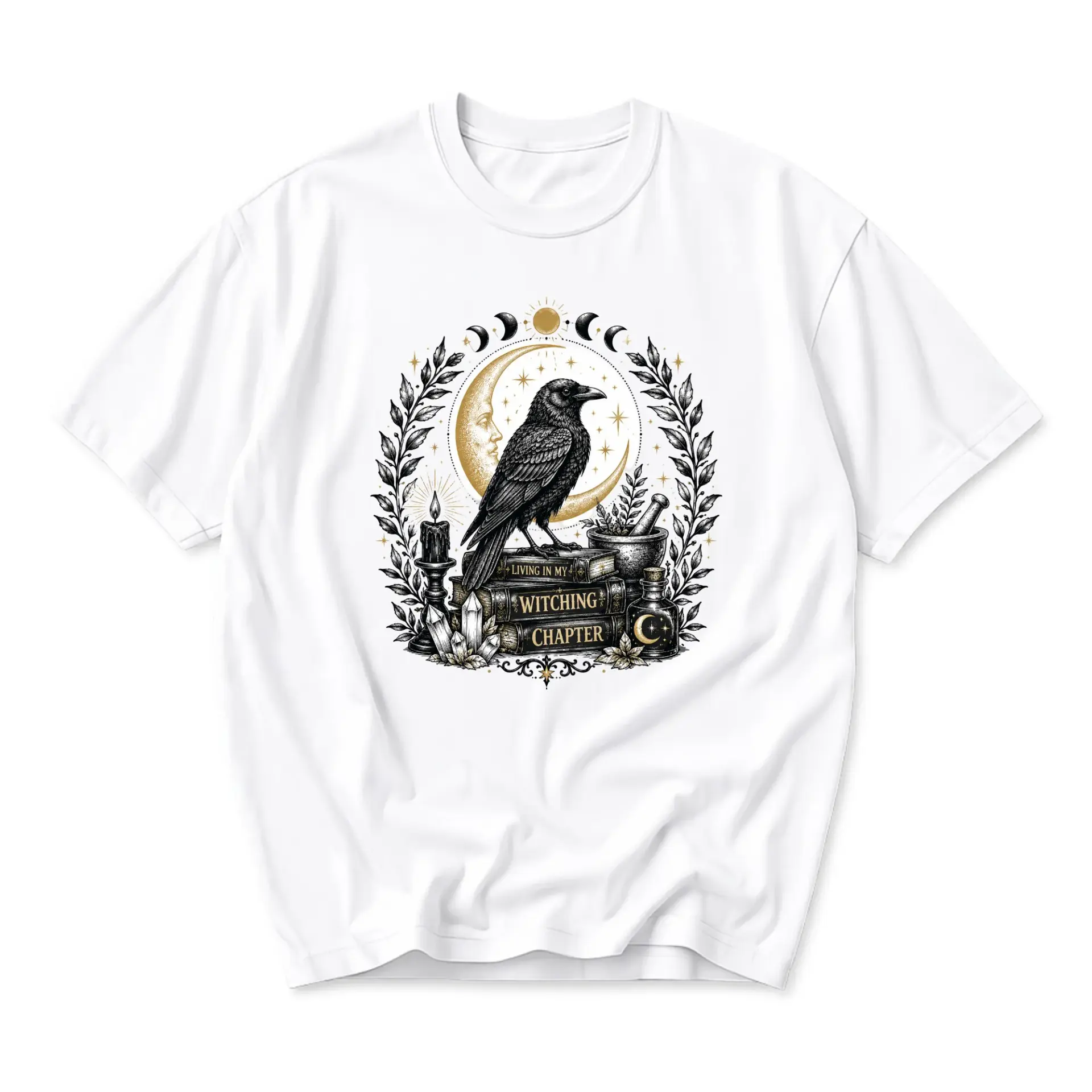Graphic Tee Unisex Raven Celestial Occult Illustration Casual Crew Neck Short Sleeve Cotton Blend Shirt Apparel
