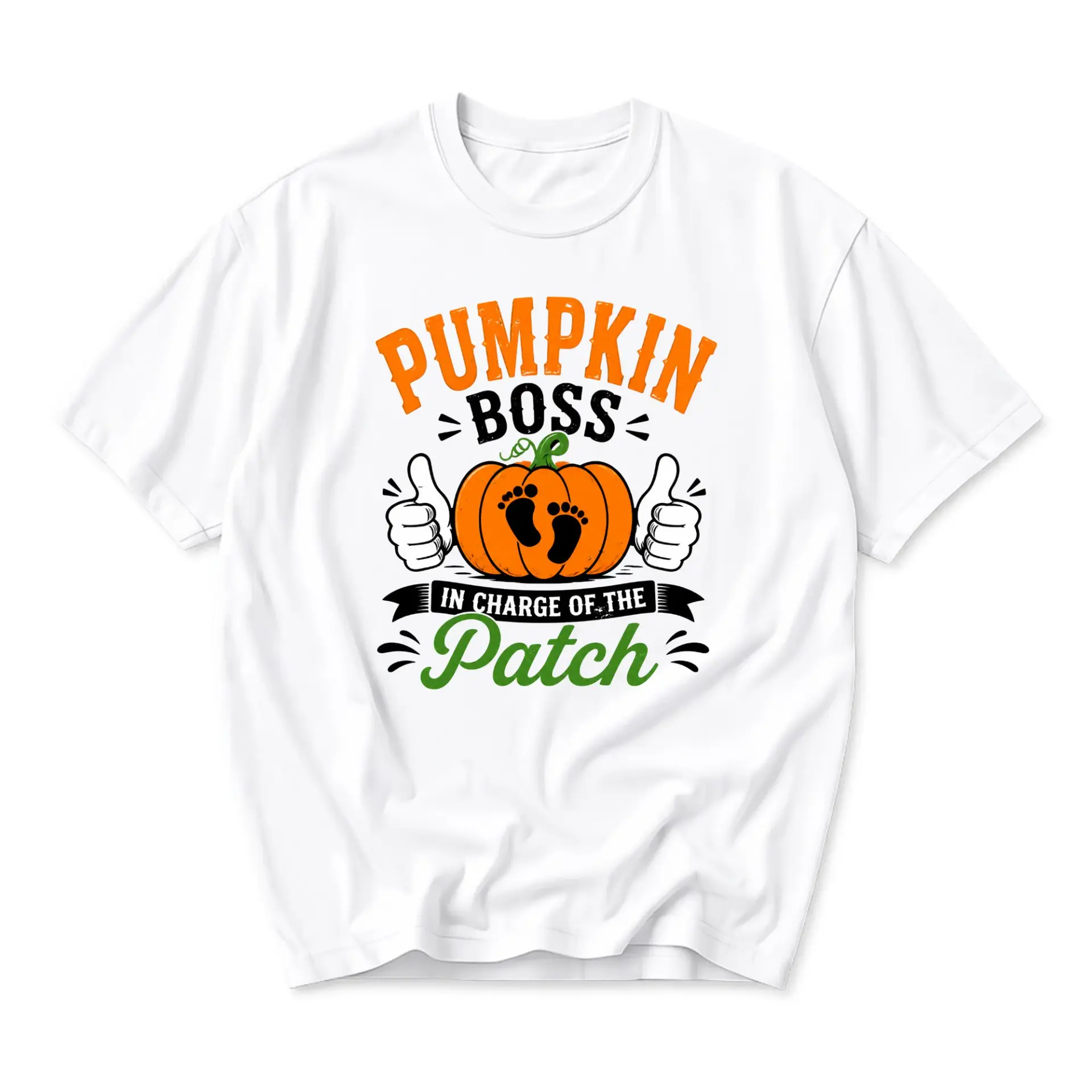 Funny Shirt Pumpkin Boss in Charge of the Patch Graphic Tee Unisex Casual Crew Neck Short Sleeve Cotton Blend Top
