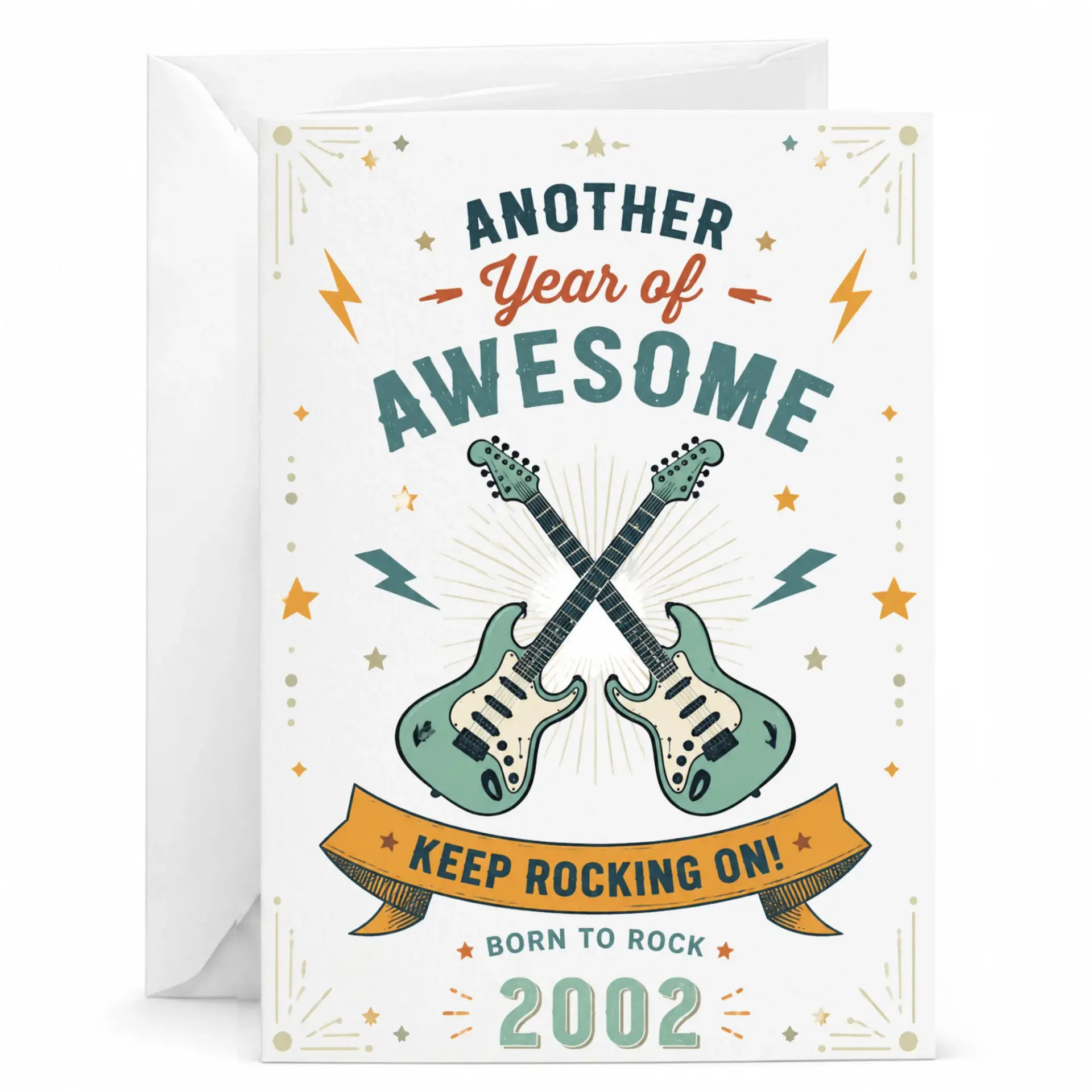 Greeting Card for Music Lovers with Electric Guitars Design Celebrating Another Year of Awesome Born in Two Thousand Two