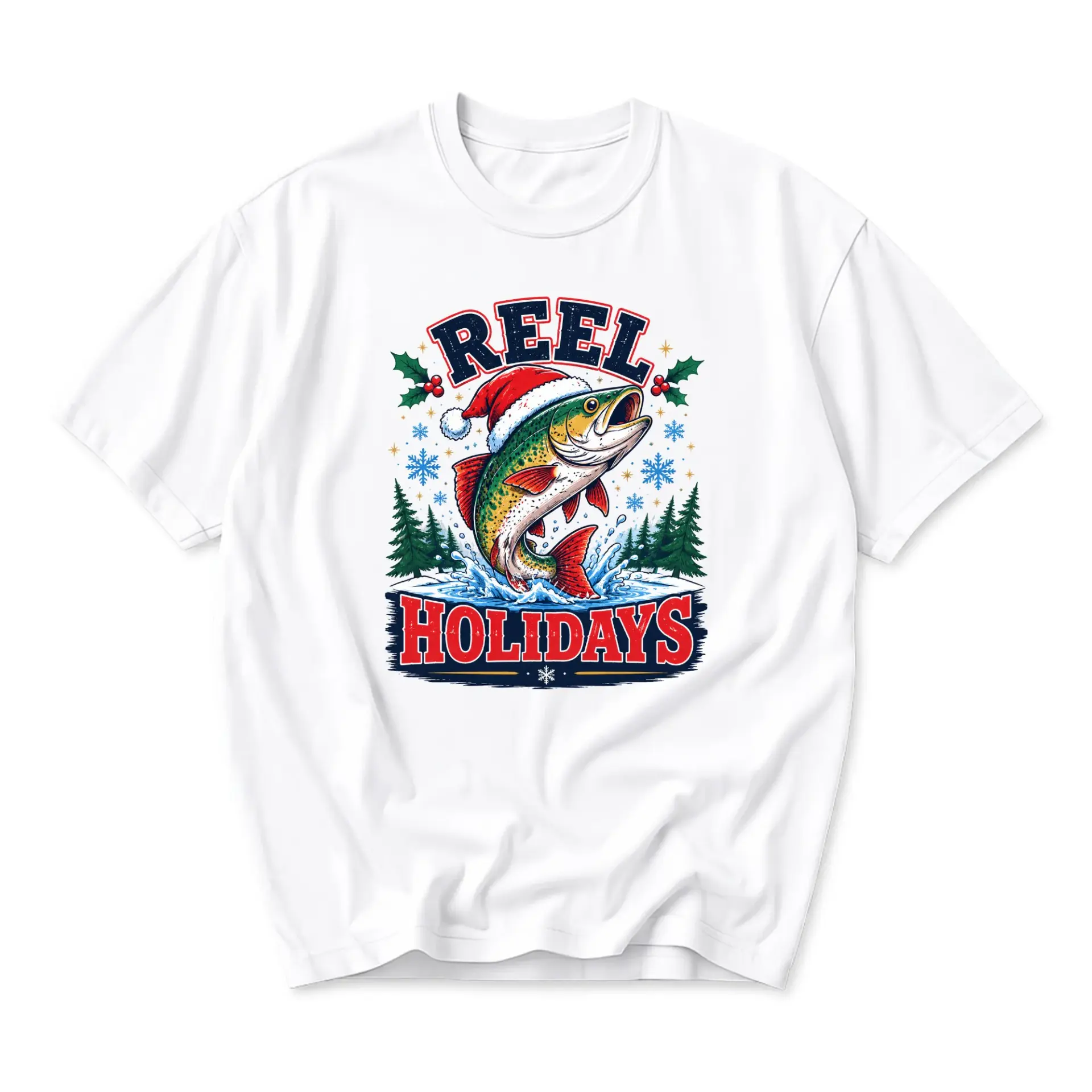 Graphic Tee Reel Holidays Christmas Fishing Shirt Unisex Crew Neck Short