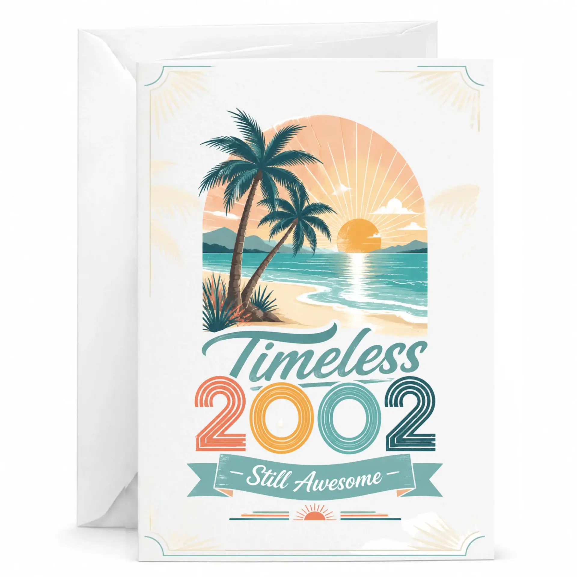 Birthday Card 2002 Vintage Tropical Sunset Design Personalized Greeting Card for Milestone Year Celebration