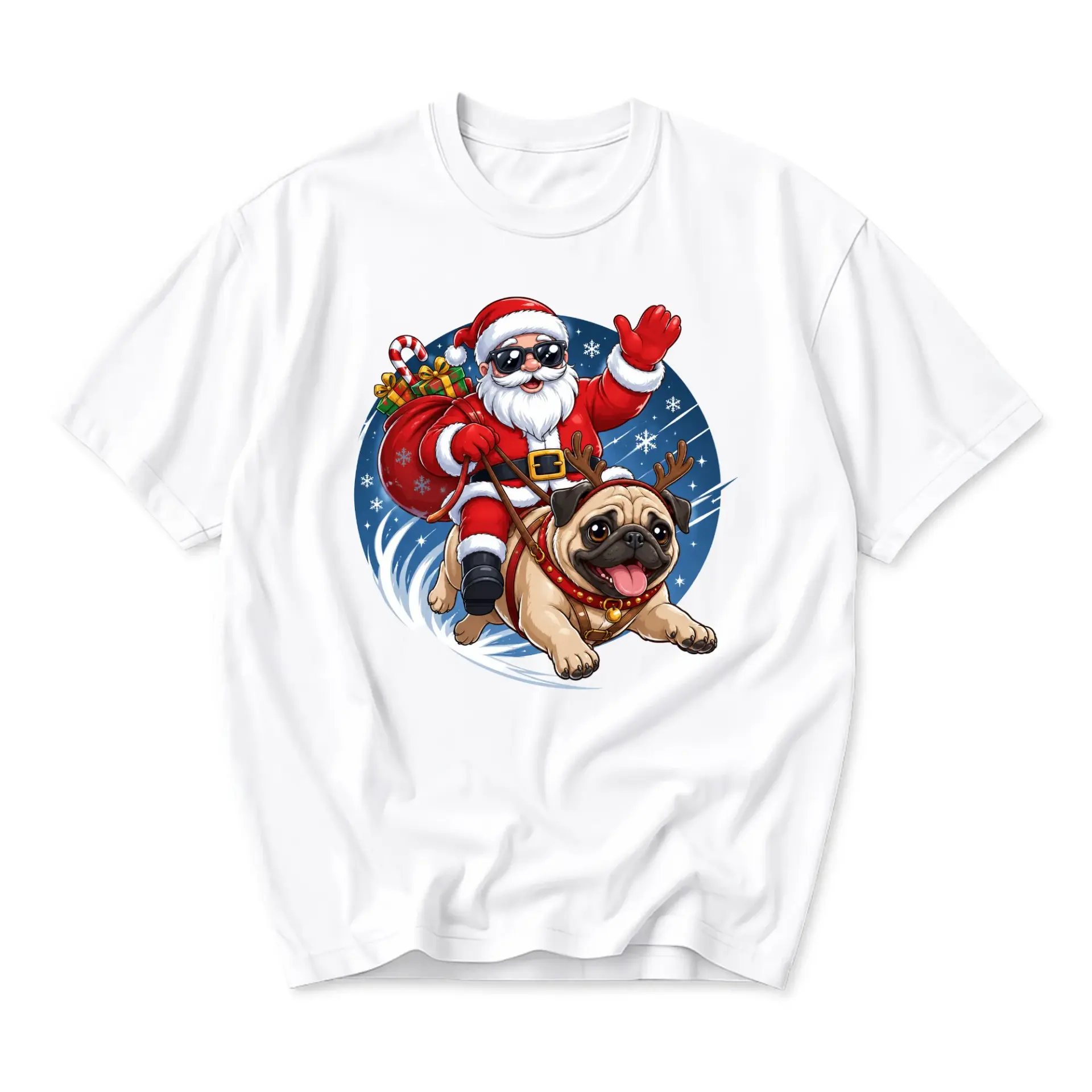 Graphic Tee Santa Claus Riding a Cute Holiday Illustration Unisex Cotton
