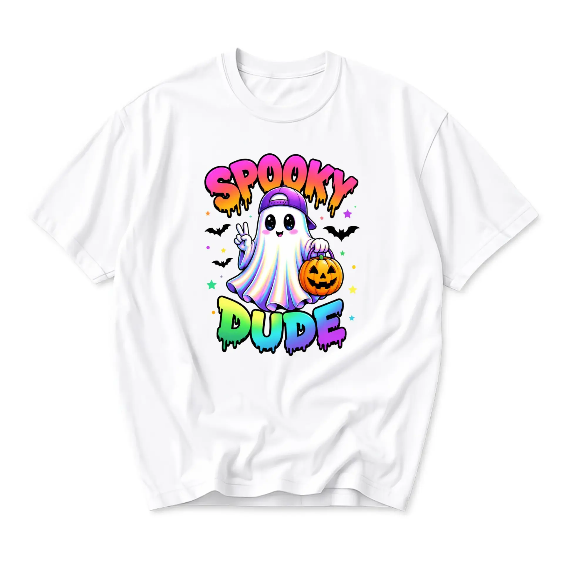 Funny Shirt Spooky Dude Ghost Graphic Tee Trendy Retro Halloween Unisex Cotton Crew Neck Casual Short Sleeve Top