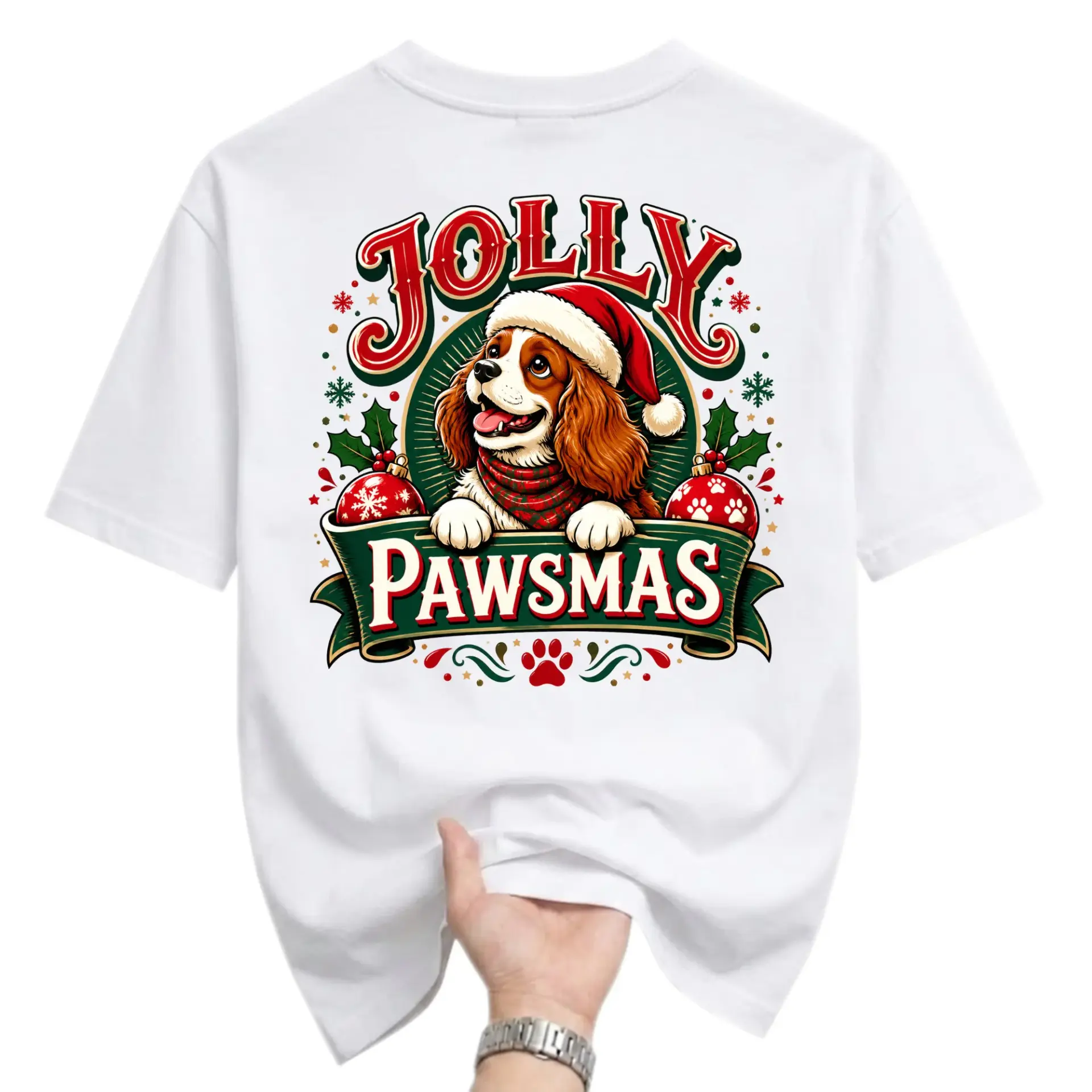 Funny Shirt Jolly Pawsmas Graphic Tee Featuring a Cute Holiday Puppy Wearing a Santa Hat for Seasonal Casual Wear