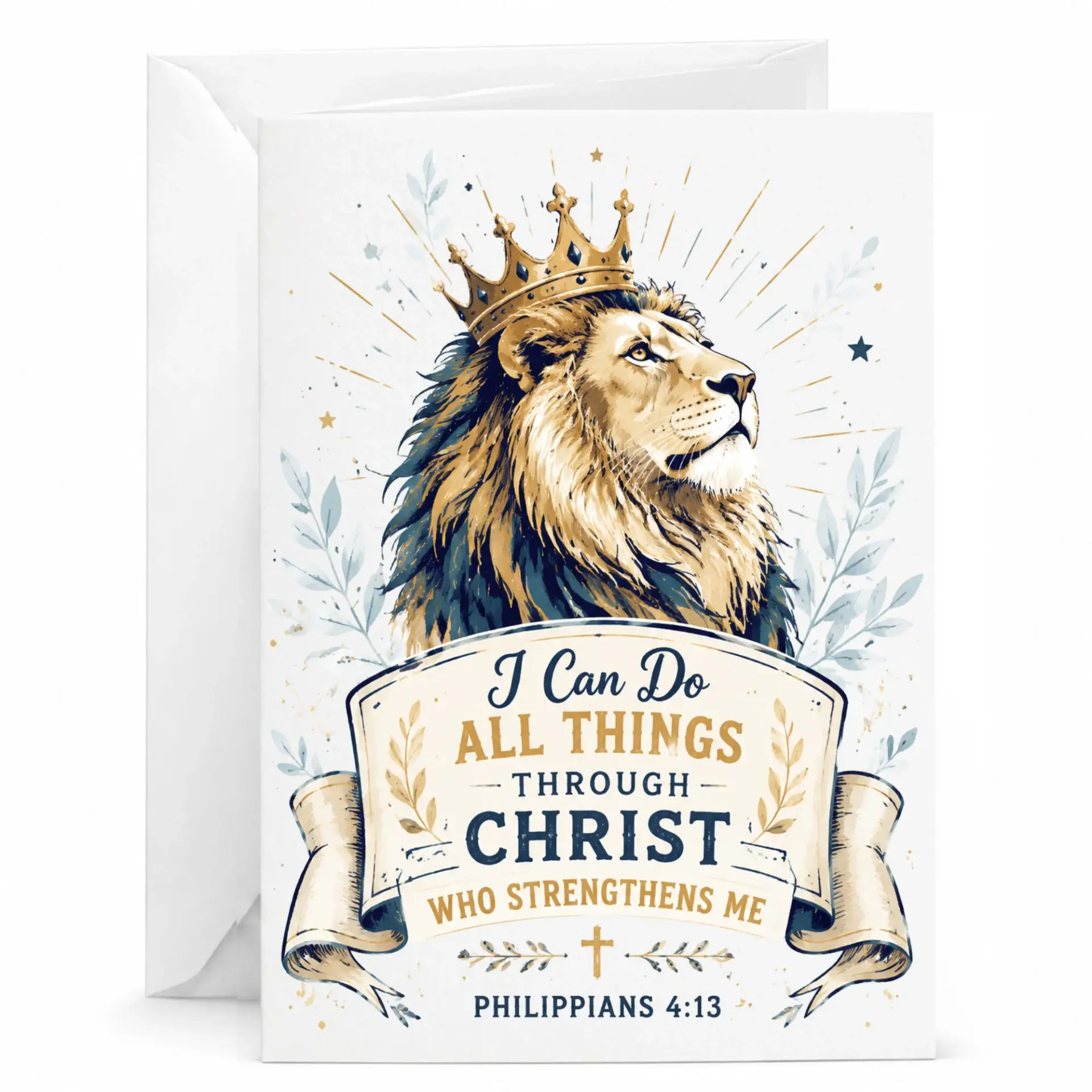 Greeting Card with Regal Lion and Inspirational Religious Quote for Encouragement and Special Occasions 5x7 Inches