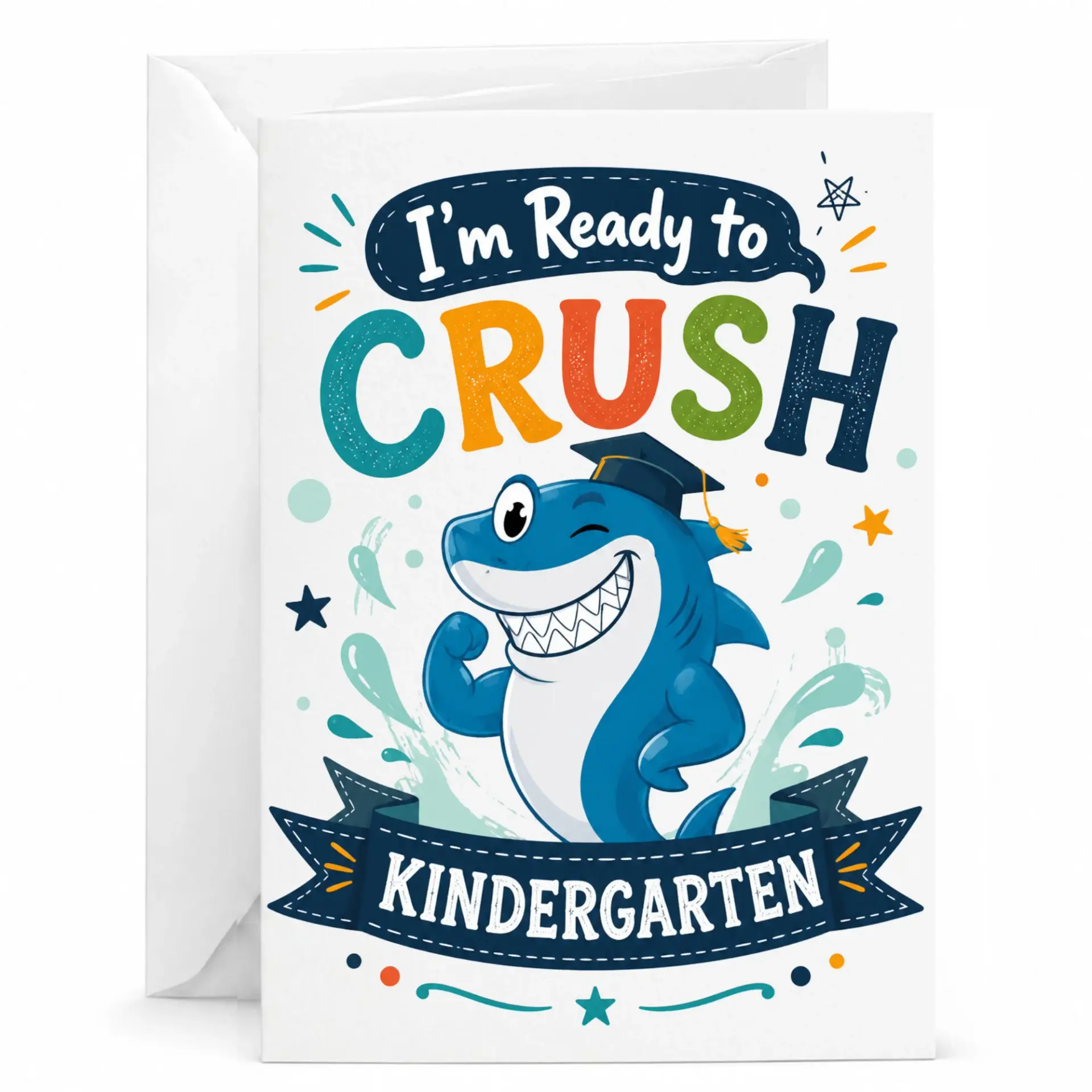 Funny Graduation Greeting Card for Kindergarten Shark Theme Achievement with Envelope 5x7 Inches