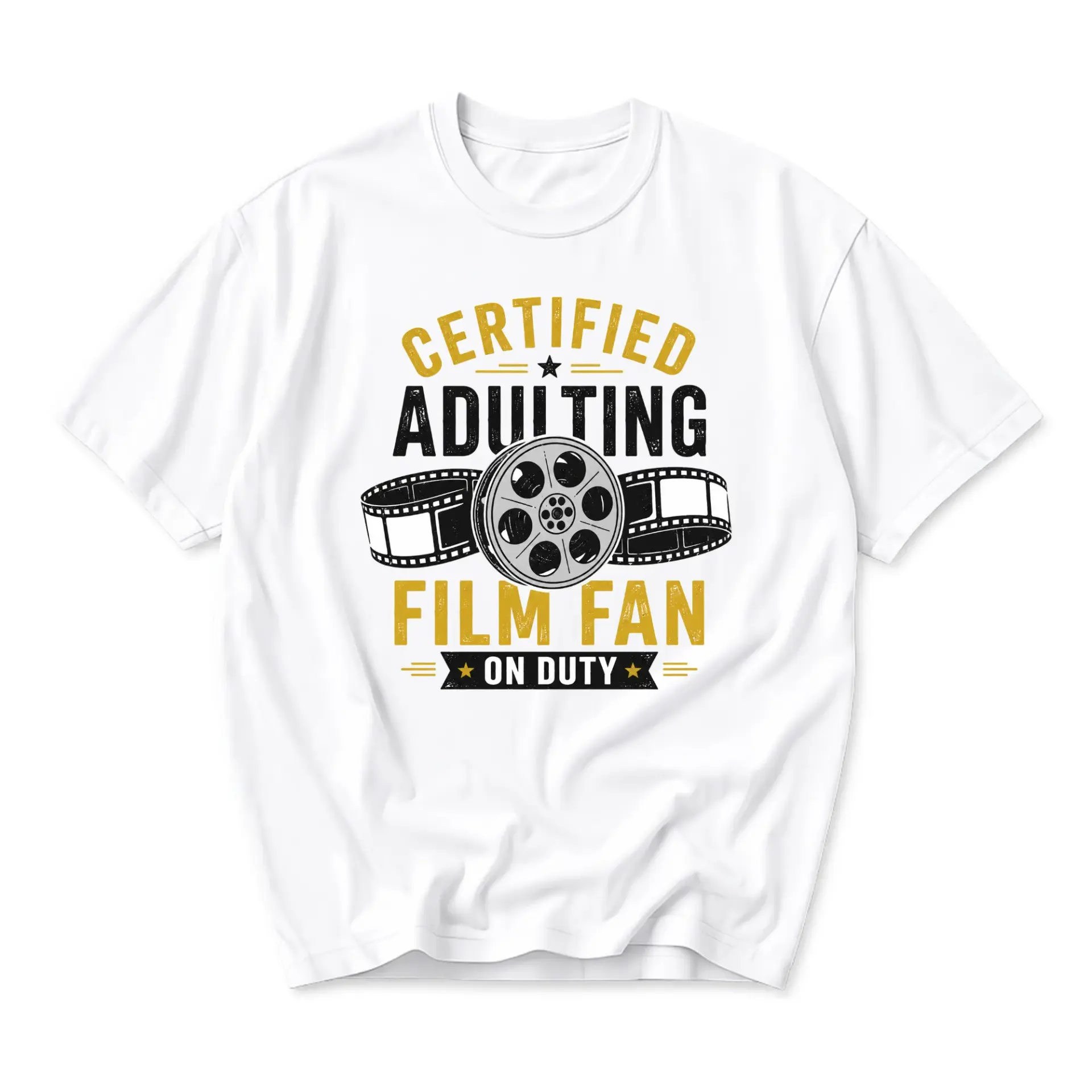 Funny Shirt Certified Adulting Film Fan on Duty Graphic Tee Unisex Casual Crew Neck Short Sleeve Top for Movie Buffs