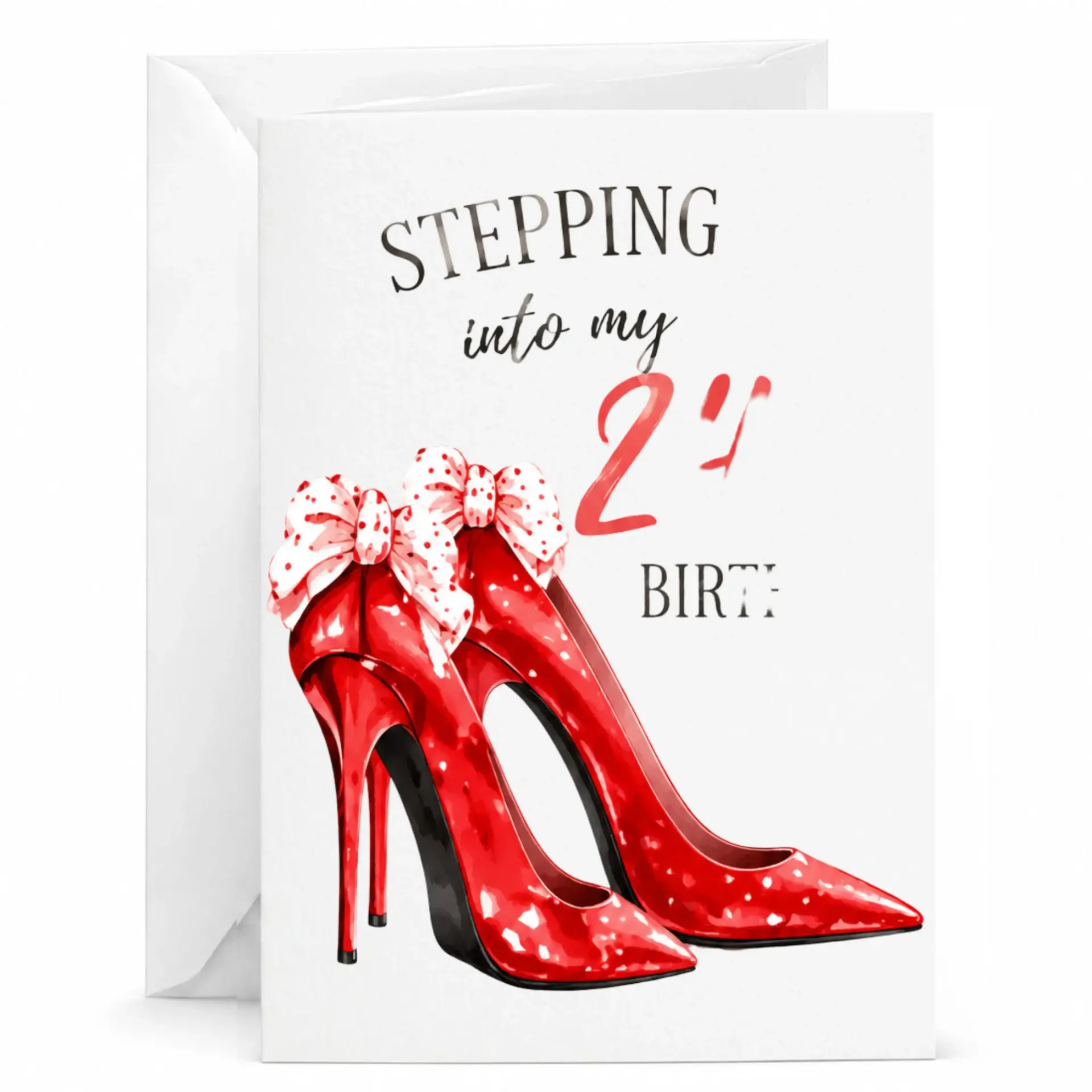 Birthday Card Stepping into My 24th Featuring Red High Heels Illustration for Celebrating Another Year in Style