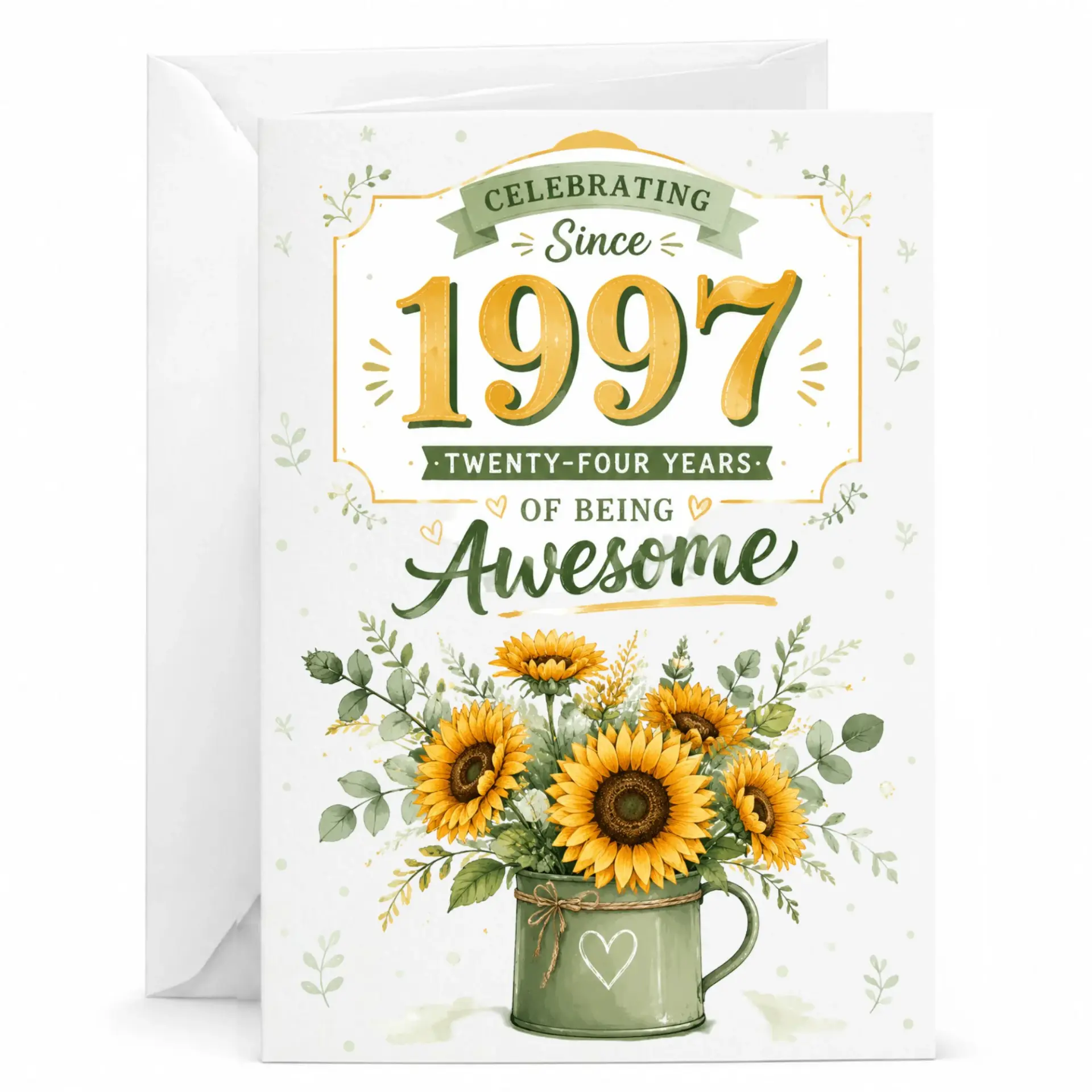 Birthday Card Celebrating Since 1997 Twenty-Four Years of Being Awesome Vintage Floral Greeting Card for Milestone Year