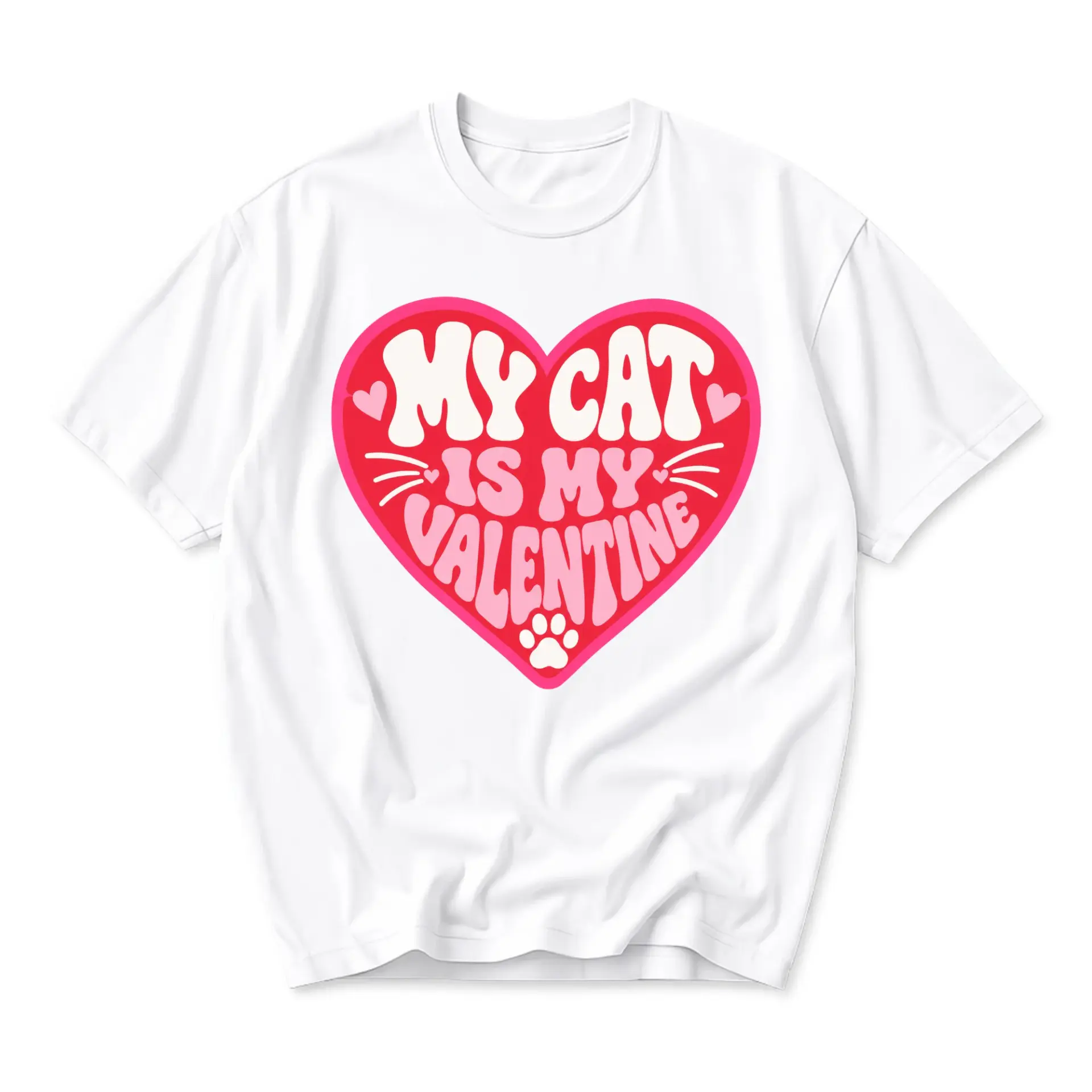 Graphic Tee My Cat Is My Valentine T-Shirt Retro Heart Print Unisex Crew Neck Casual Everyday Fashion Shirt