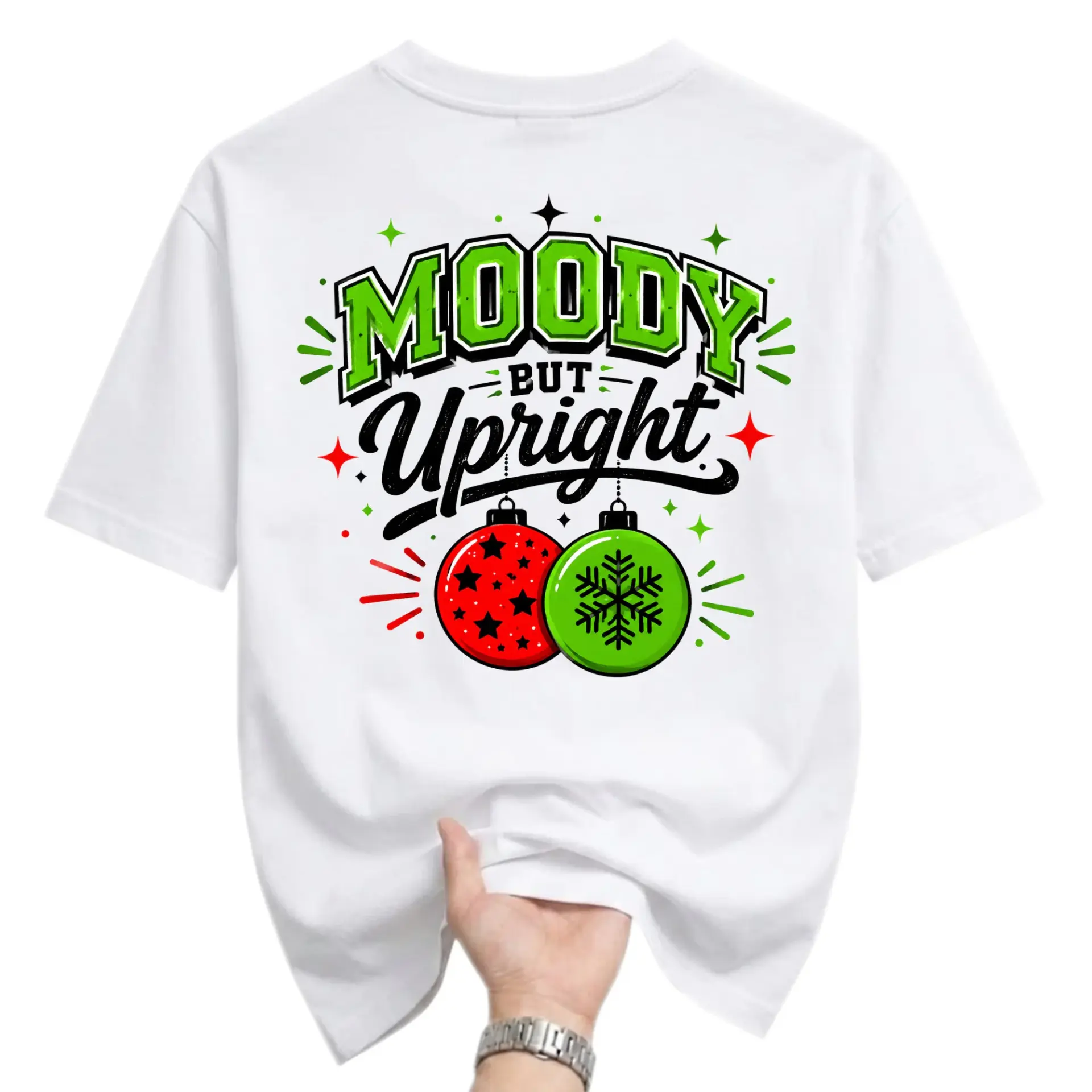 Funny Shirt Moody but Upright Christmas Graphic Tee Unisex Casual Crew Neck