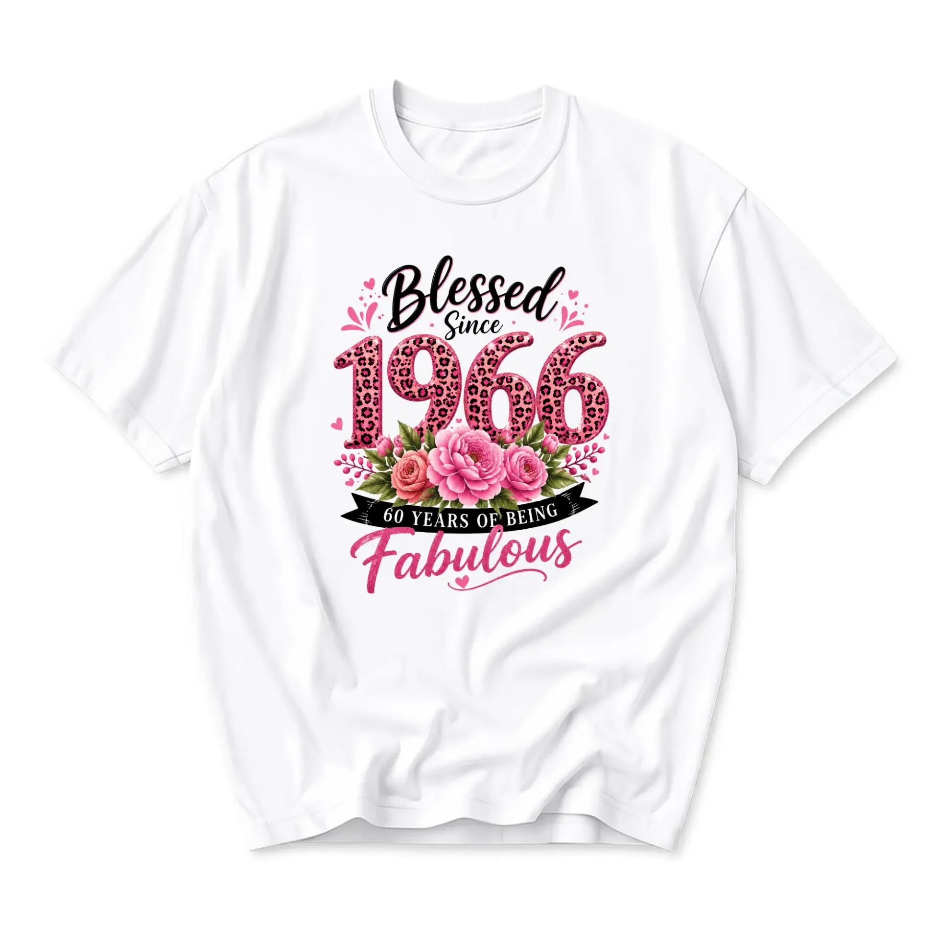 Graphic Tee Blessed Since 1966 60 Years of Being Fabulous Birthday Gift Unisex Crew Neck Short Sleeve Shirt