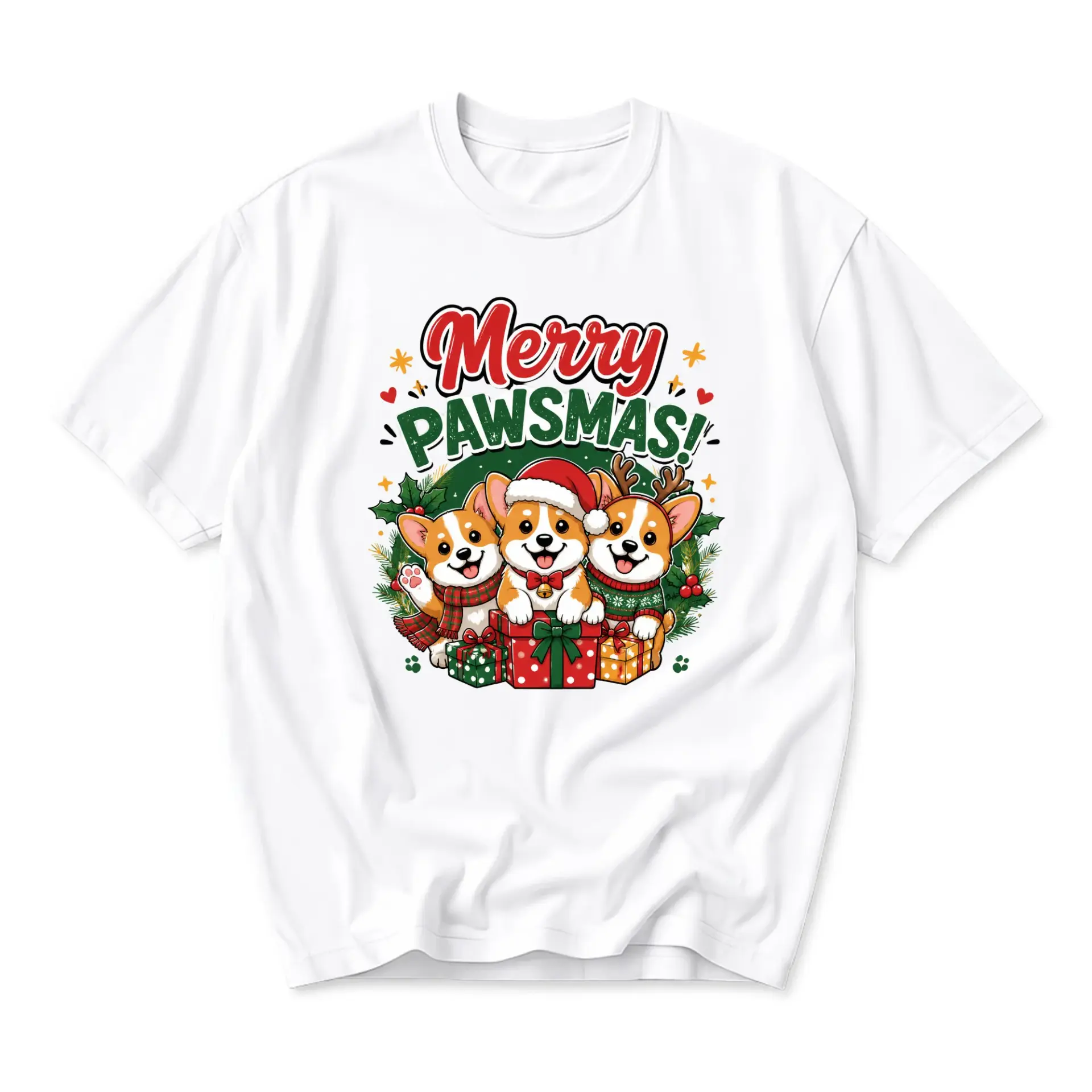 Funny Shirt Merry Pawsmas Christmas Graphic Tee Unisex Casual Crew Neck