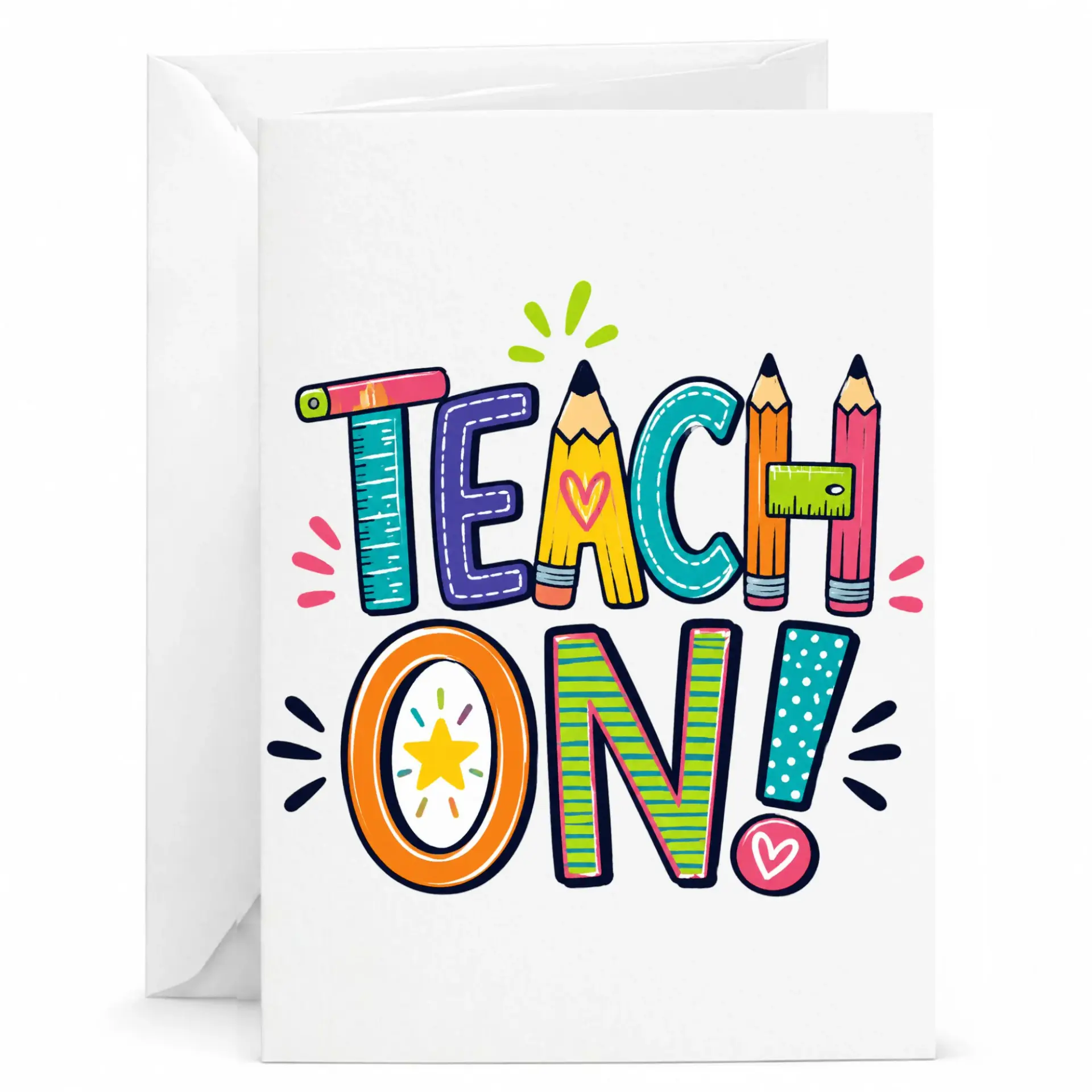 Greeting Card Teach on Colorful Pencil Theme Stationery for Appreciation and Encouragement with White Envelope 5x7 Inch