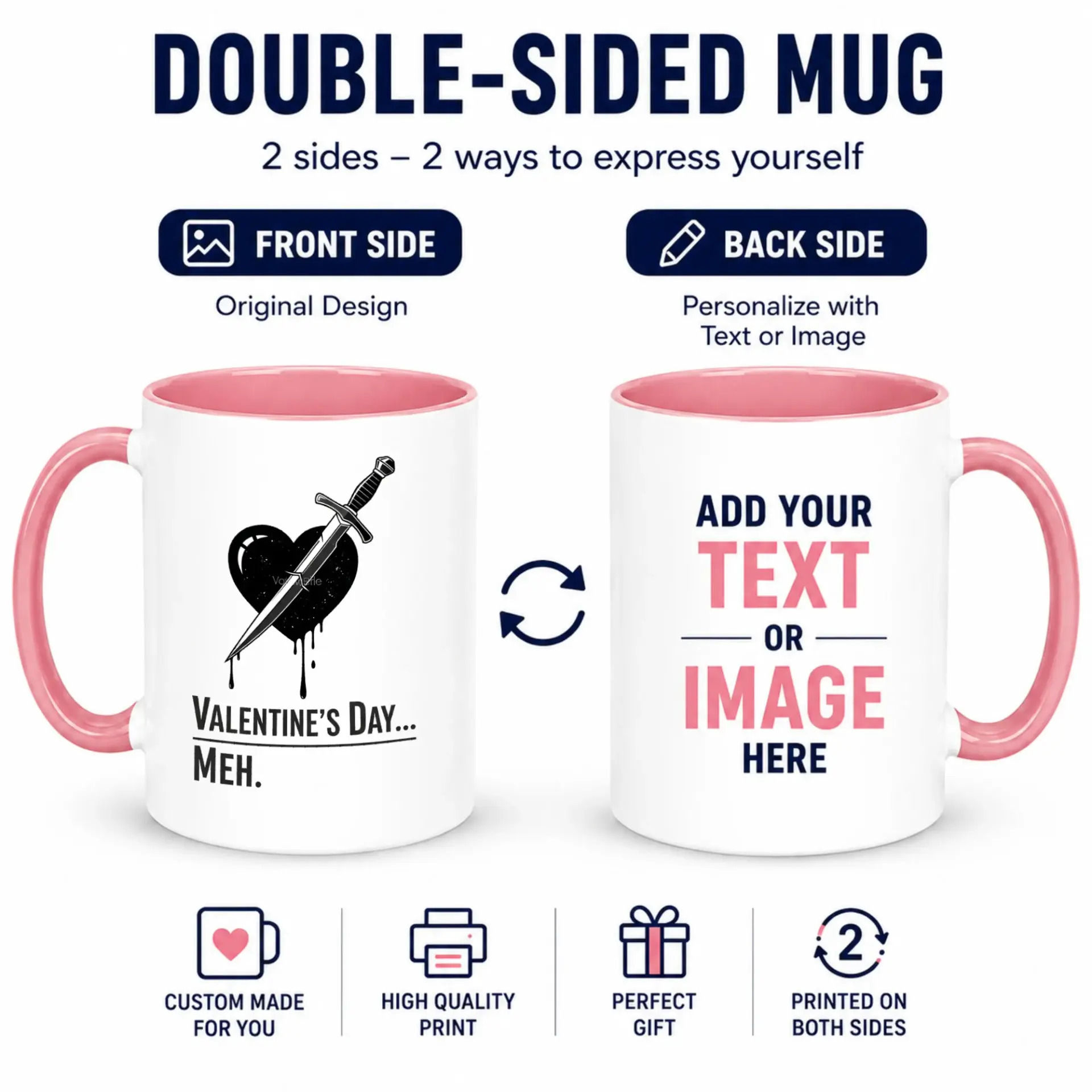 Funny Anti Valentine's Day Coffee Mug with Sarcastic Heart and Dagger Design; Humorous Ceramic Cup for Coffee, Tea, and Hot Beverages