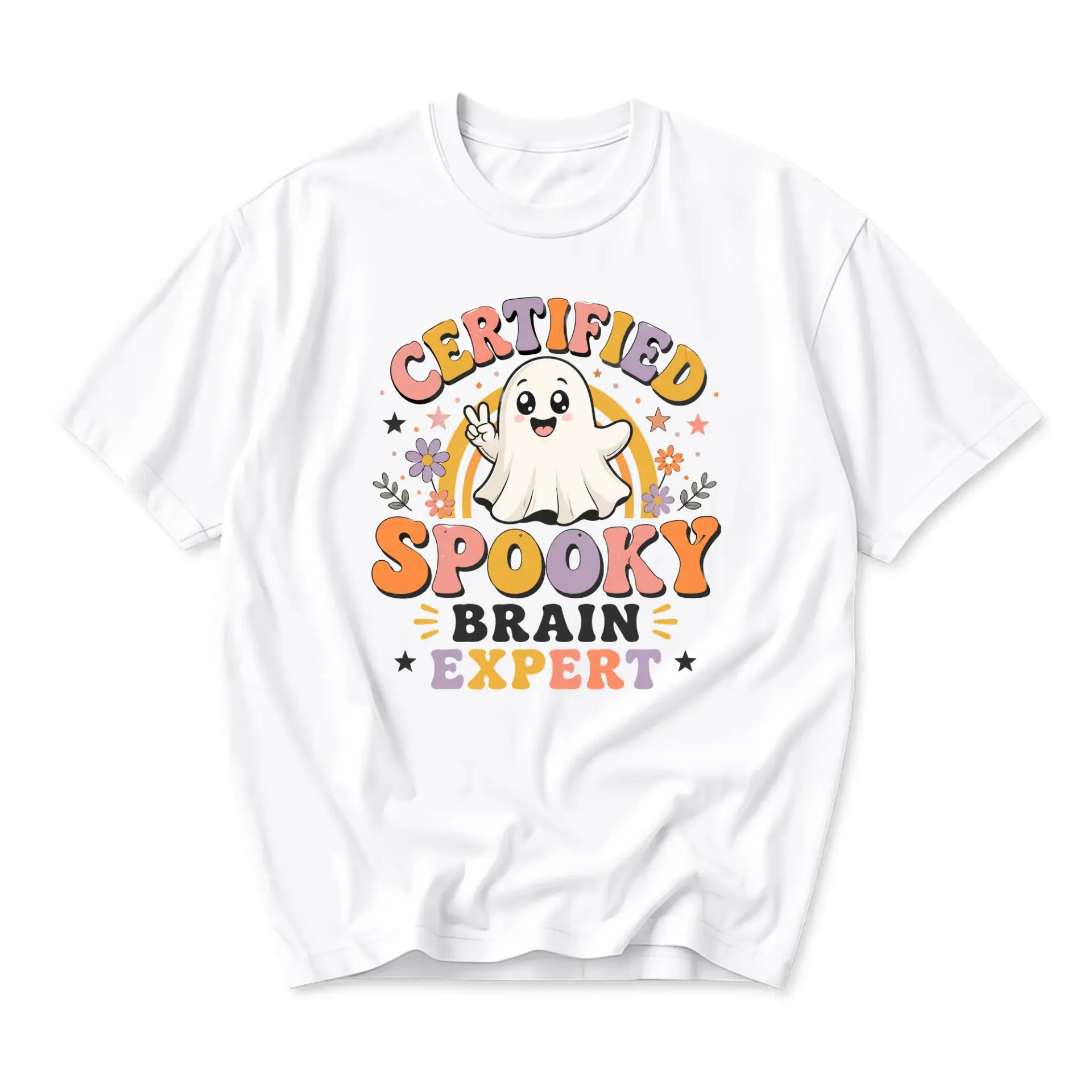 Funny Shirt Certified Spooky Brain Expert Ghost Graphic Tee Retro Aesthetic Unisex Crew Neck Casual Cotton Top